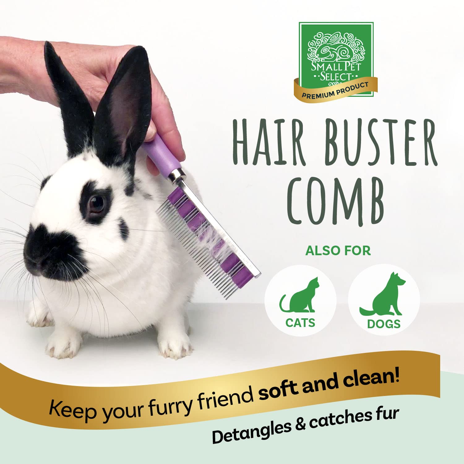 SMALL PET SELECT Hair Buster Comb - Removes Loose Hair | Ideal for Small Pets | Purple/Pink