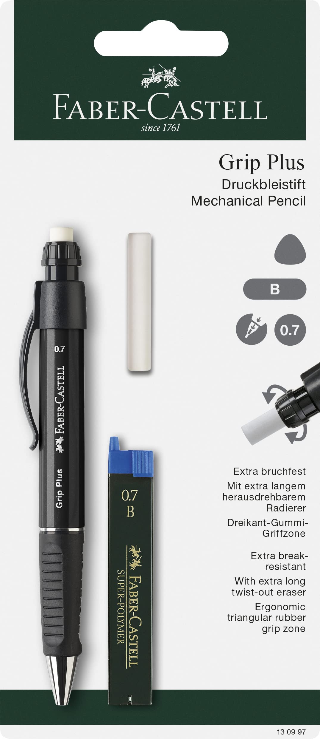 Faber-Castell Grip Plus Mechanical Pencil - 0.7mm Line Size | B Hardness | Ergonomic Grip