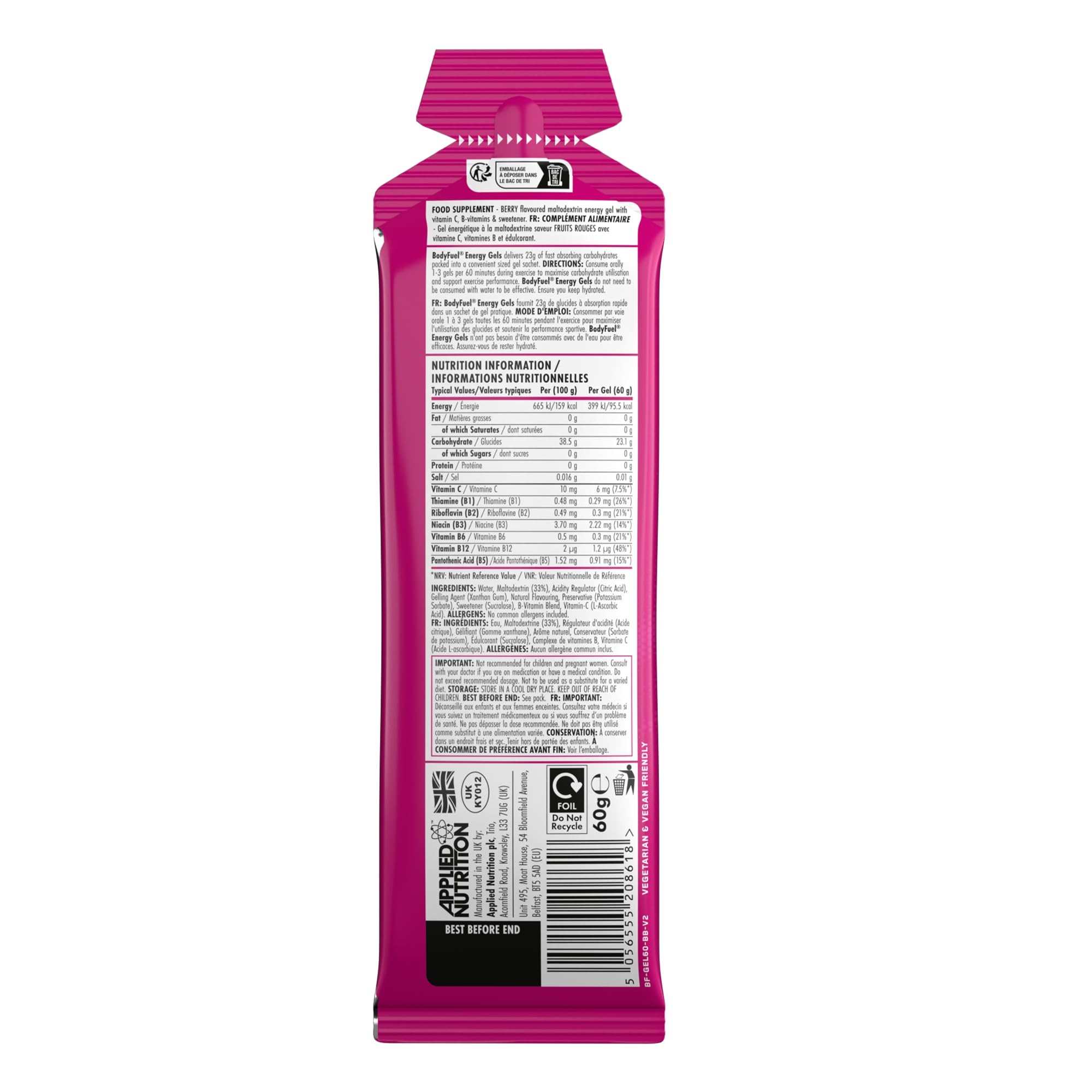 Applied Nutrition BodyFuel Energy Gel - 23g Fast Carbs | Zero Sugar | Vitamin C & B Complex | 20 Servings 9
