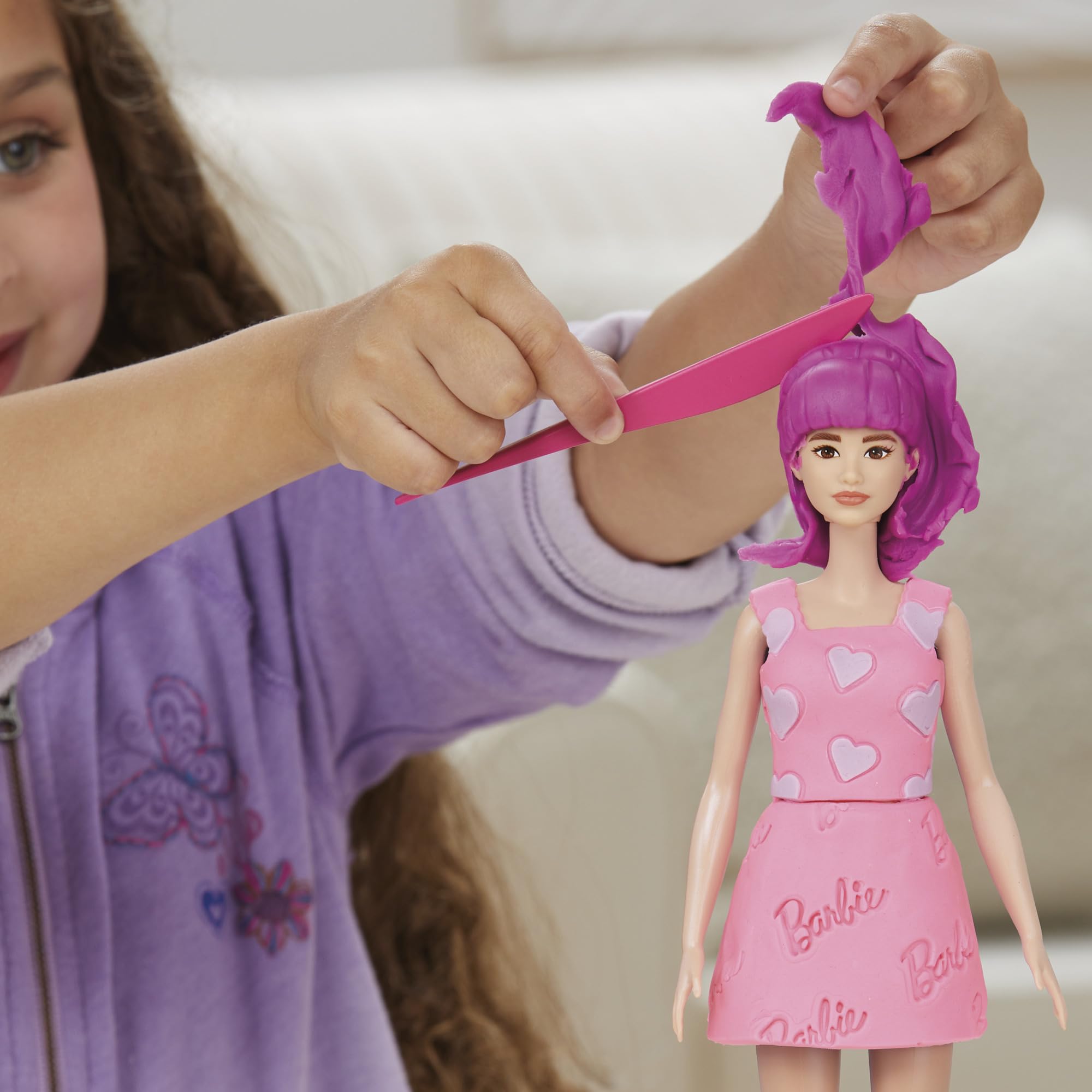 Play-Doh Barbie Hearts and Hair Doll Set - Fashion & Hair Styling Playset for Ages 5+ 5