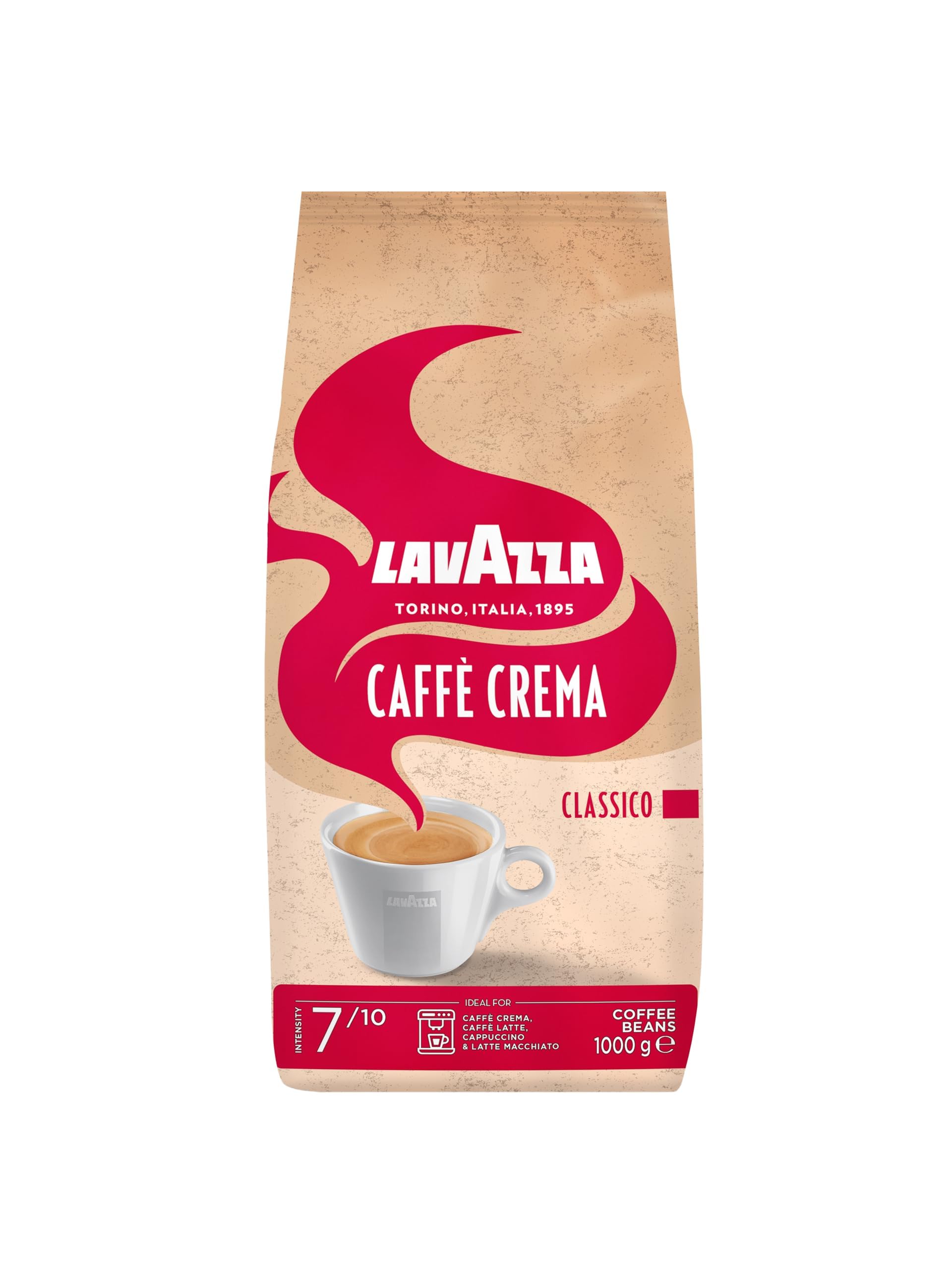 Lavazza Caffè Crema Classico Whole Roasted Coffee Beans - Arabica & Robusta Blend | Intensity 7/10 | 1 kg