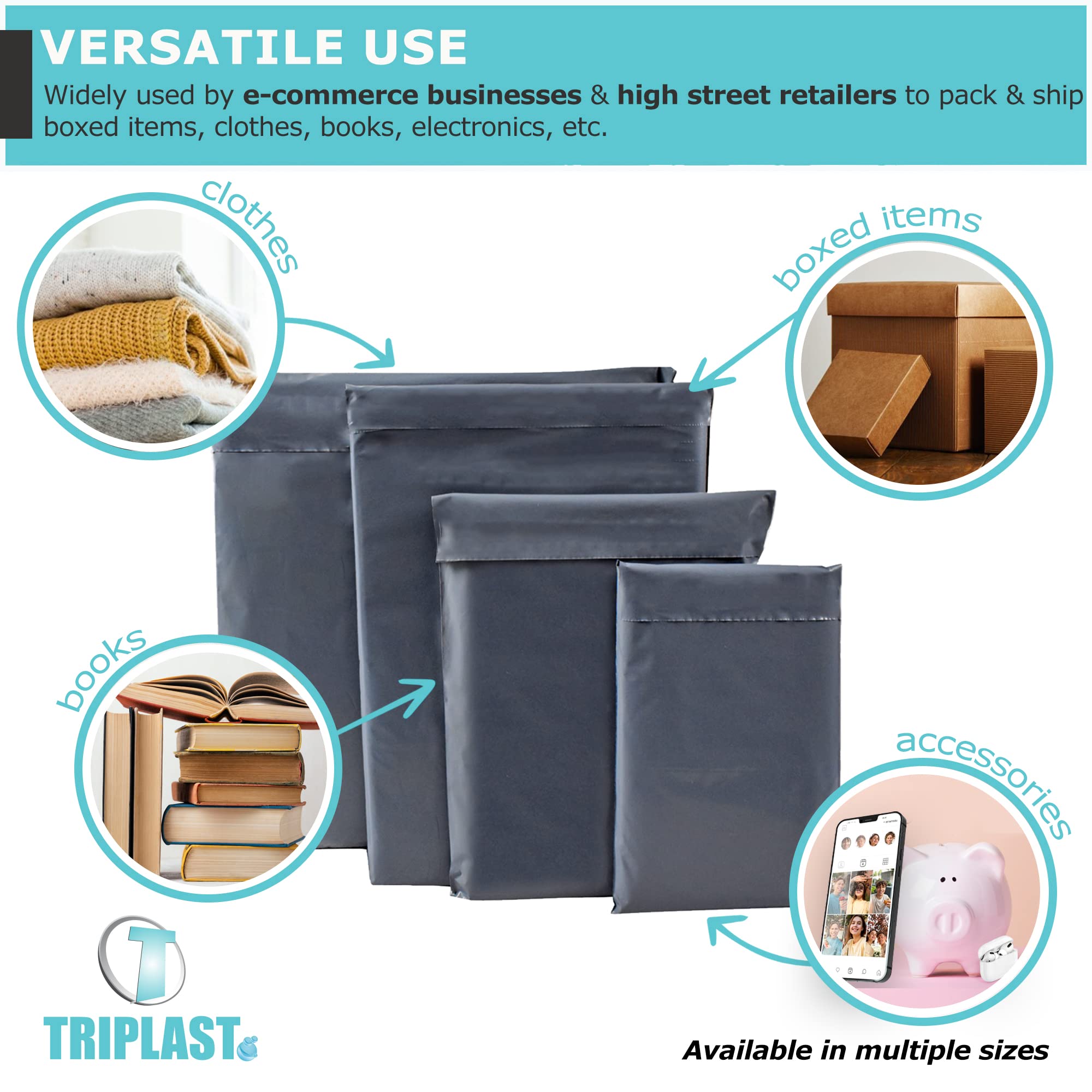 Triplast Plastic Mailing Postal Bags - 10 x 14 Inch Grey, Puncture Resistant | Pack of 200 7