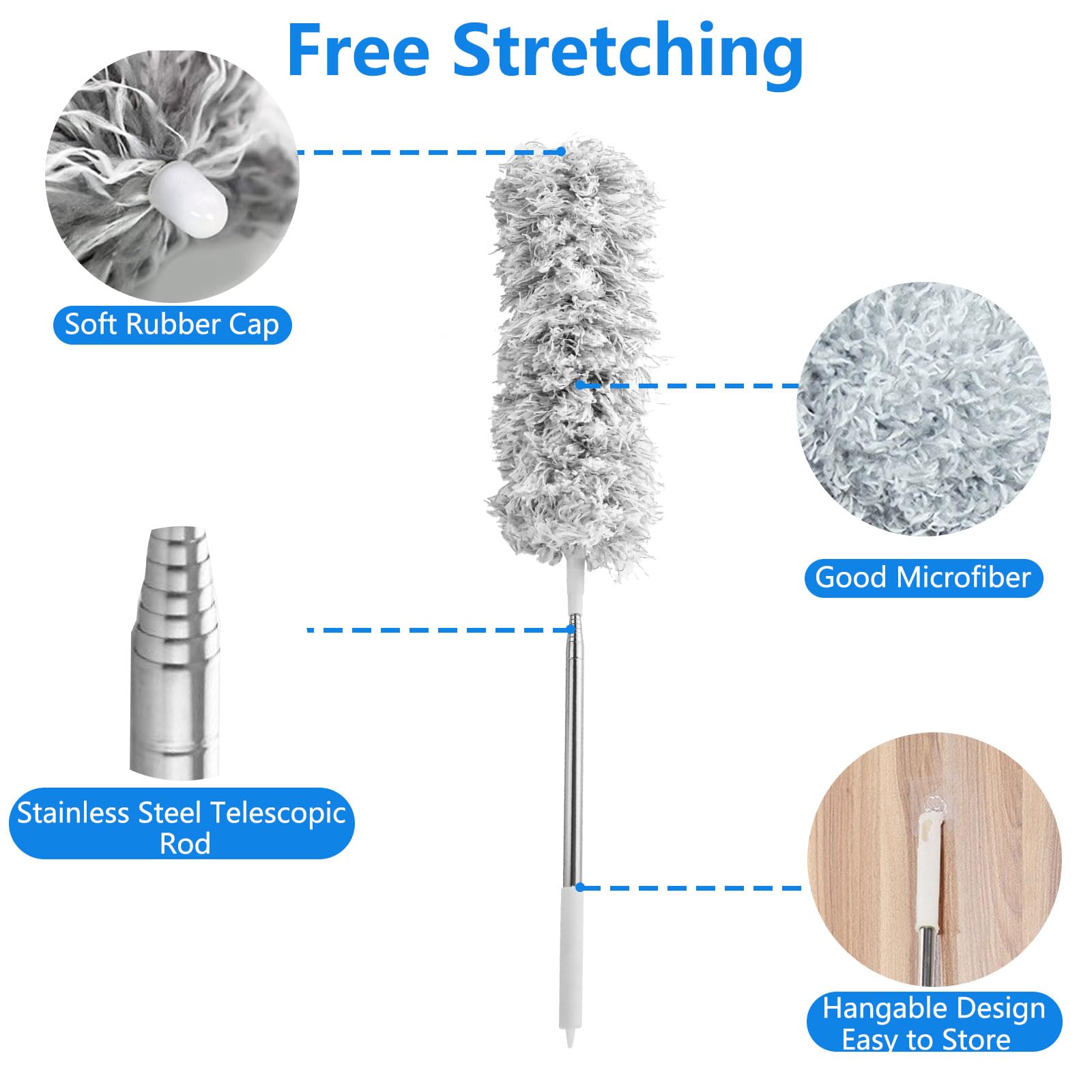 ASelected Extendable Microfiber Duster with 108" Telescoping Pole - 80-275cm Adjustable Height for Ceilings, Fans & Blinds 7