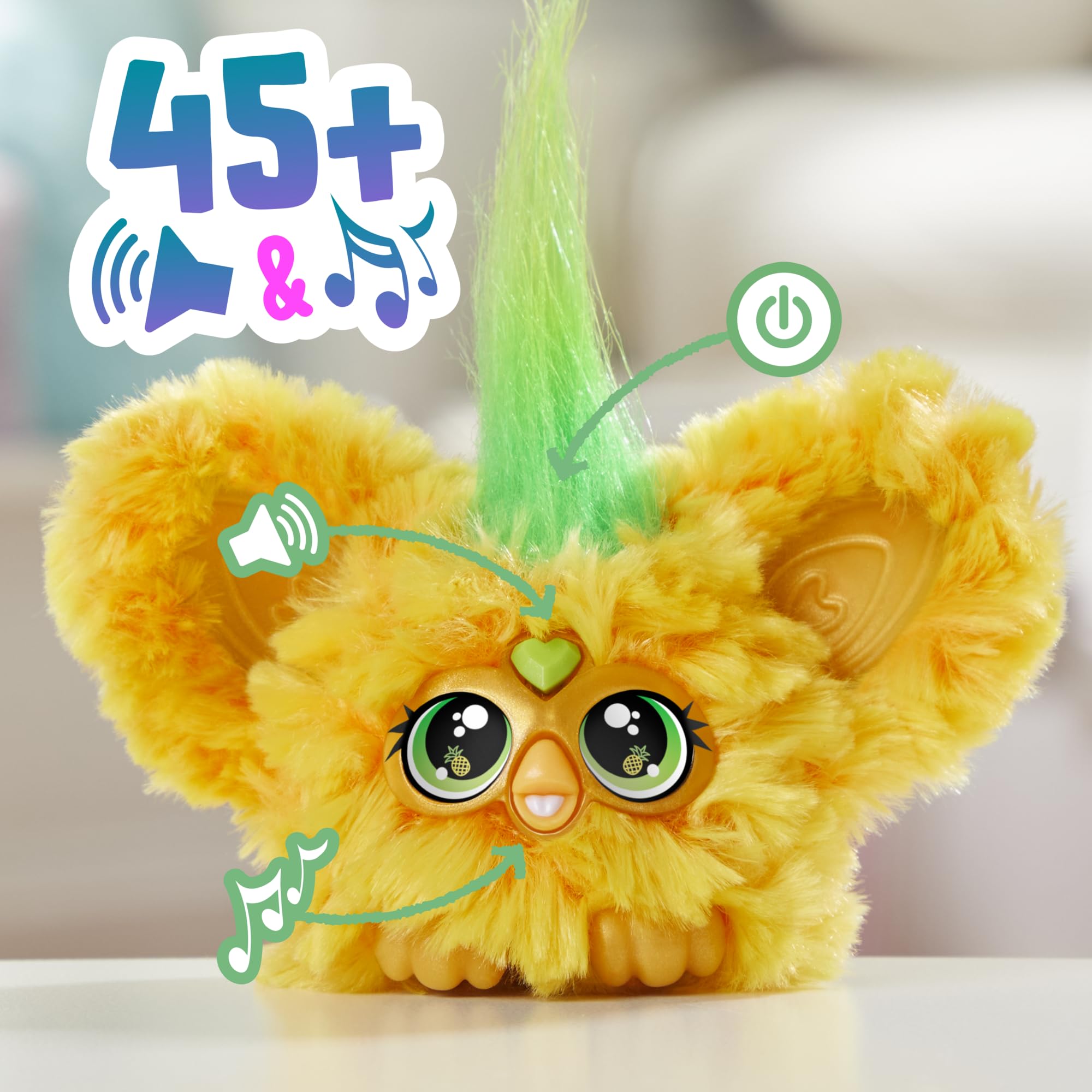 Furby Furblets Hoo-Lah Mini Electronic Plush Toy - 45+ Island Sounds | Keychain Clip | Ages 6+ 11