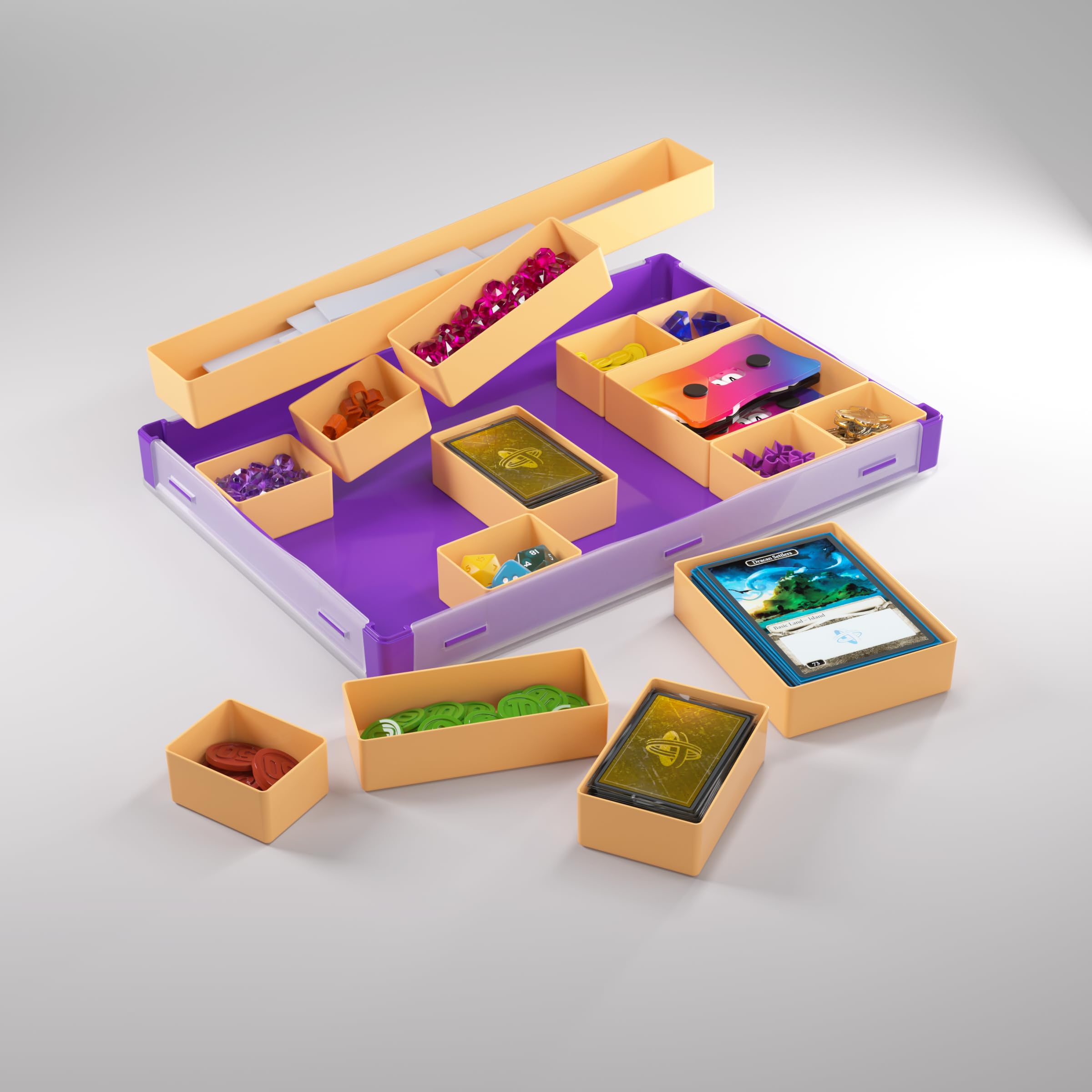 Gamegenic Token Silo XL Purple/Orange – 15-Compartment Board Game Organizer with Removable Trays 5