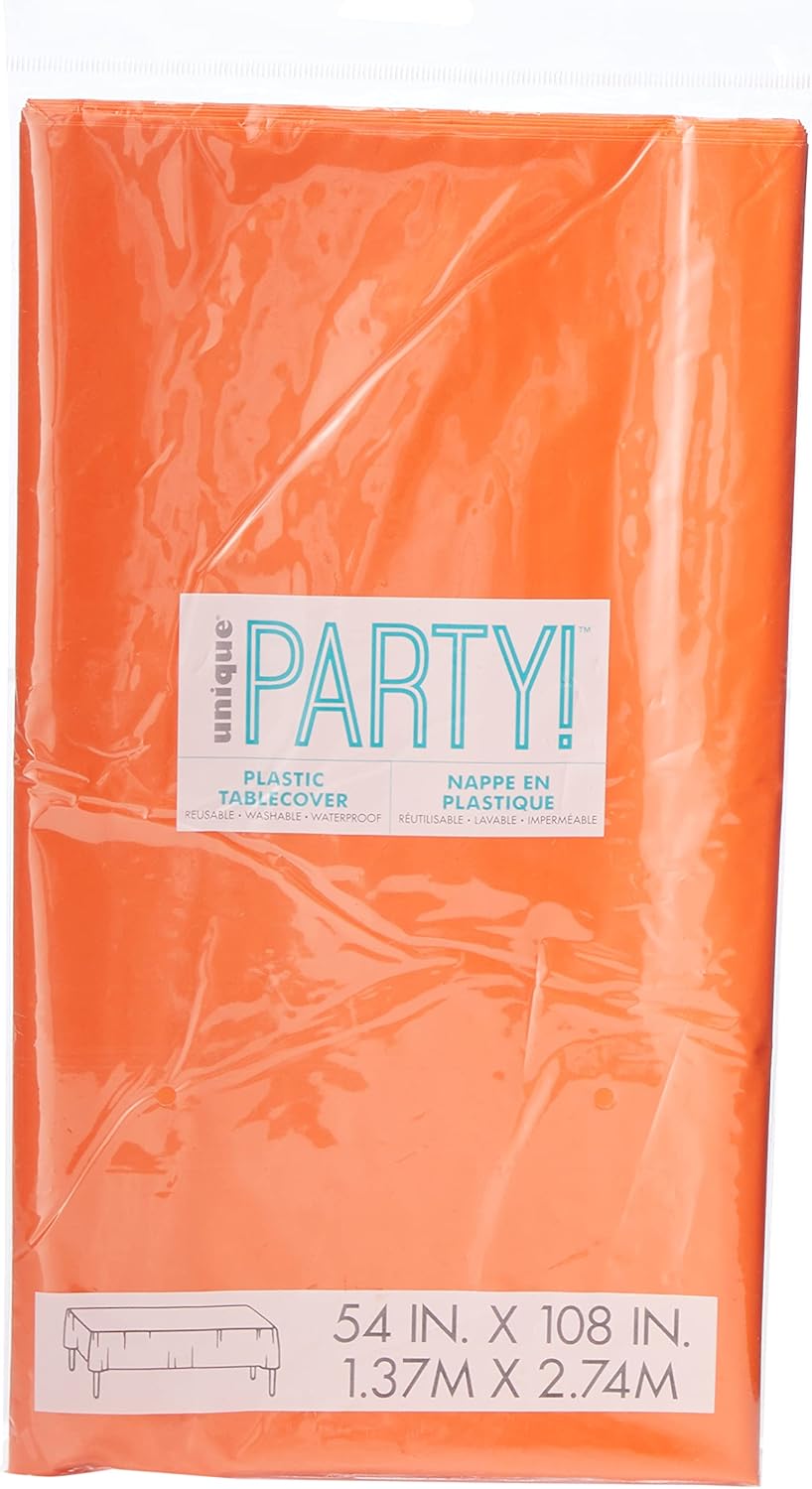 Unique Solid Pumpkin Orange Rectangular Plastic Table Cover (137cm x 274cm)