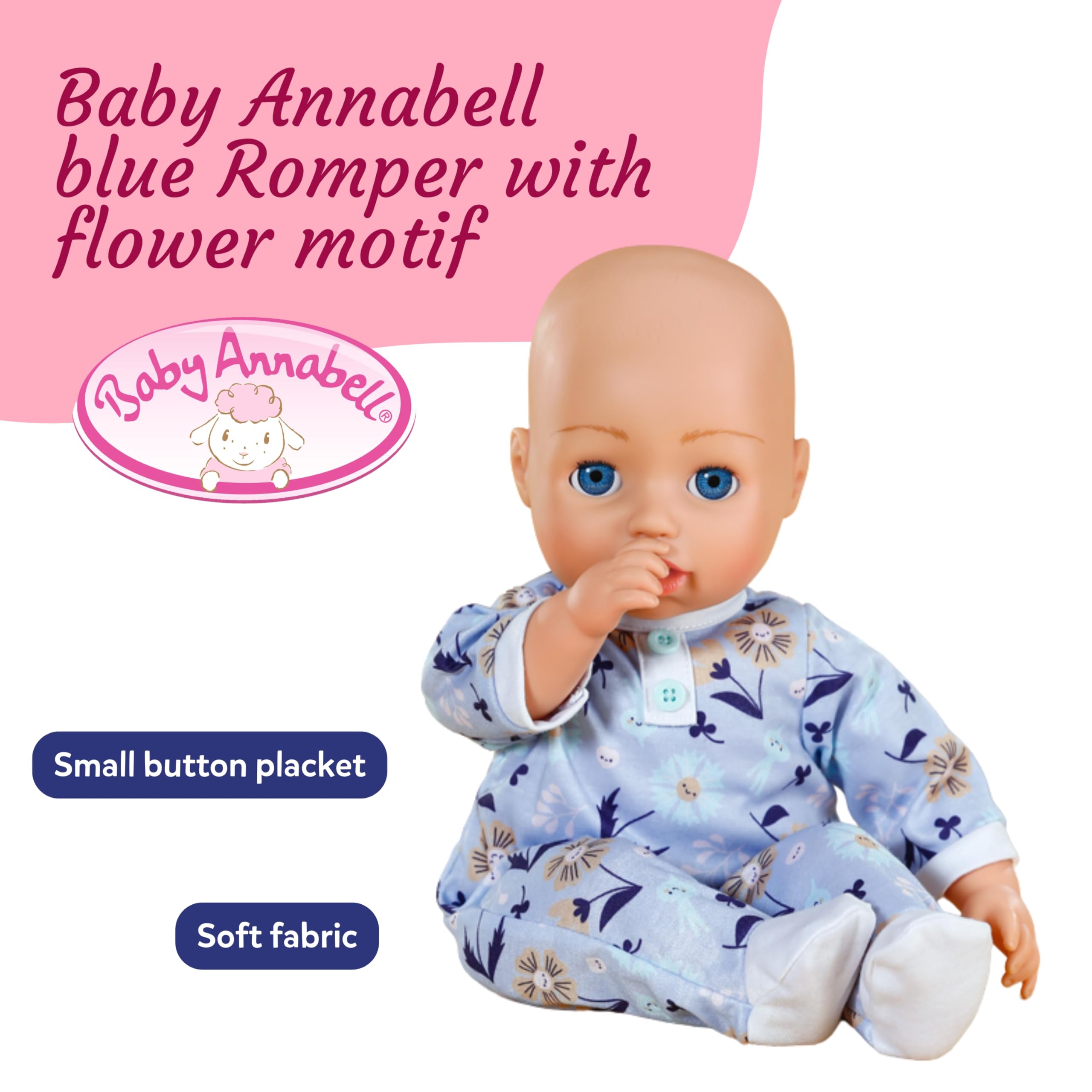 Baby Annabell Blue Romper - Soft Floral Fabric for 43cm Dolls 4