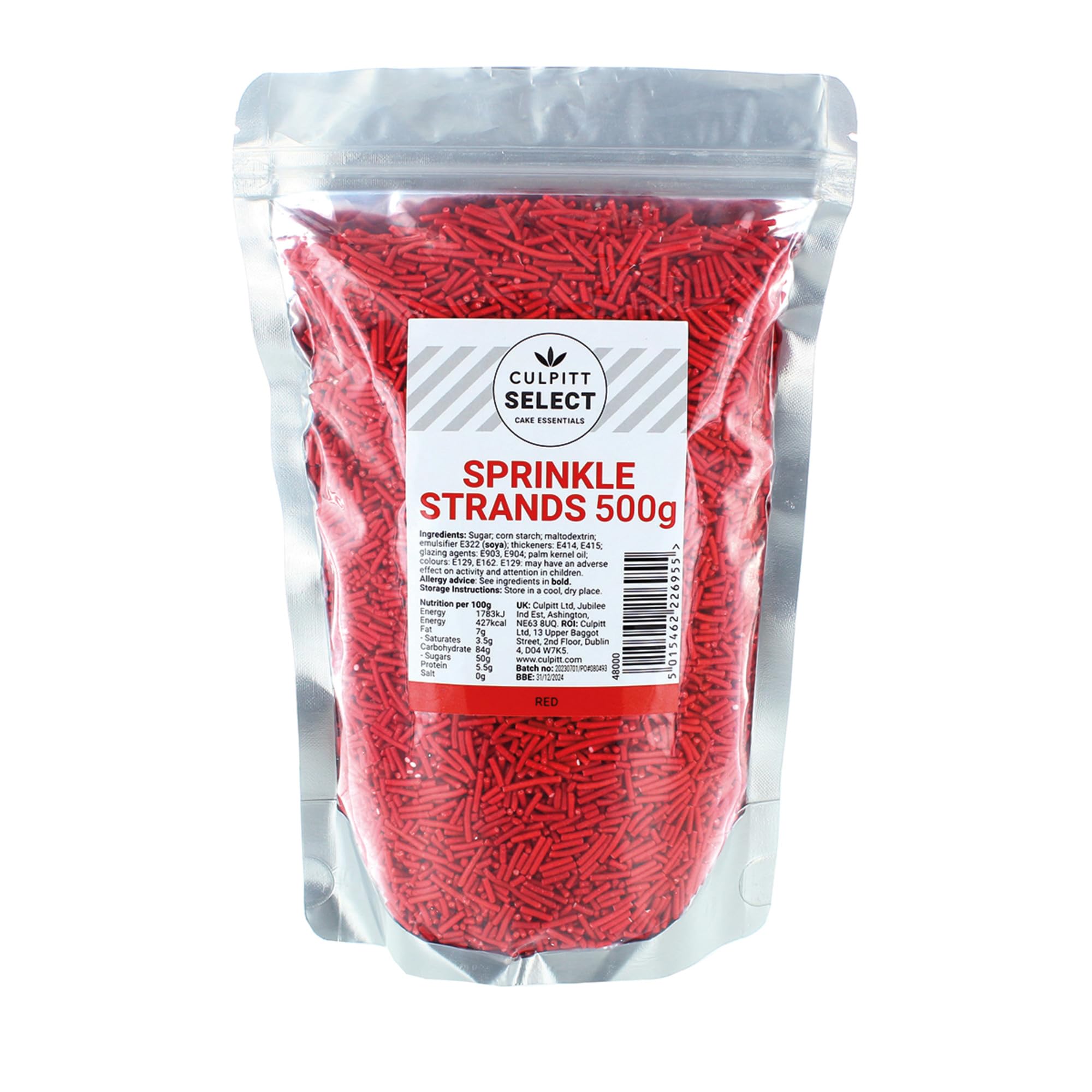 Culpitt Select Red Sugar Strands - Cake Sprinkle Decorations for Cakes, Cupcakes, Cookies, Ice Cream | 500g 8