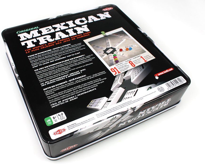 Tactic Mexican Train Double-Twelve Domino Game Set with 91 Tiles and Train Station Hub 5