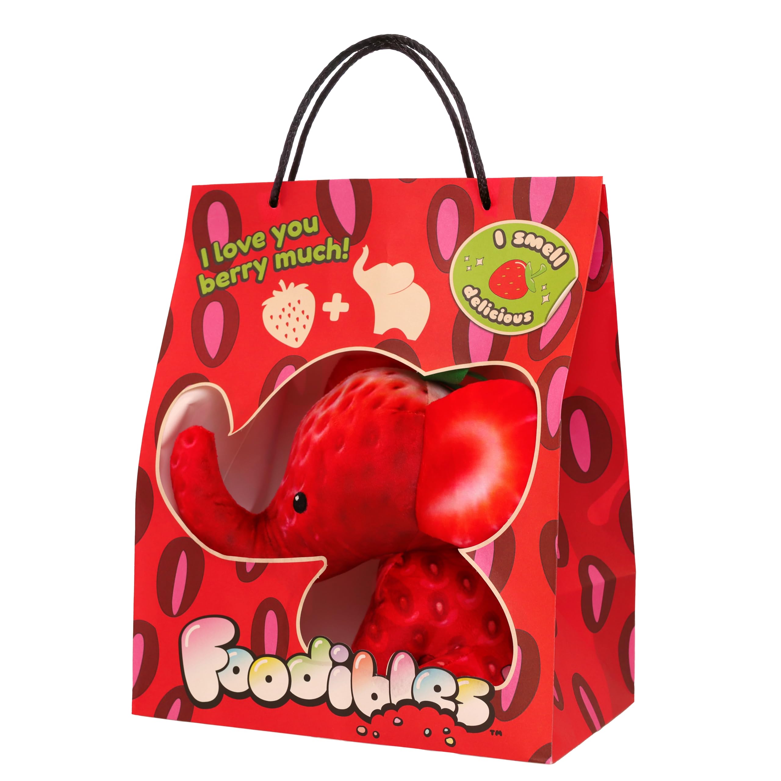 FOODIBLES Strawberry Elephant Plush Toy - Scented Fruity Stuffed Animal, 20cm 5