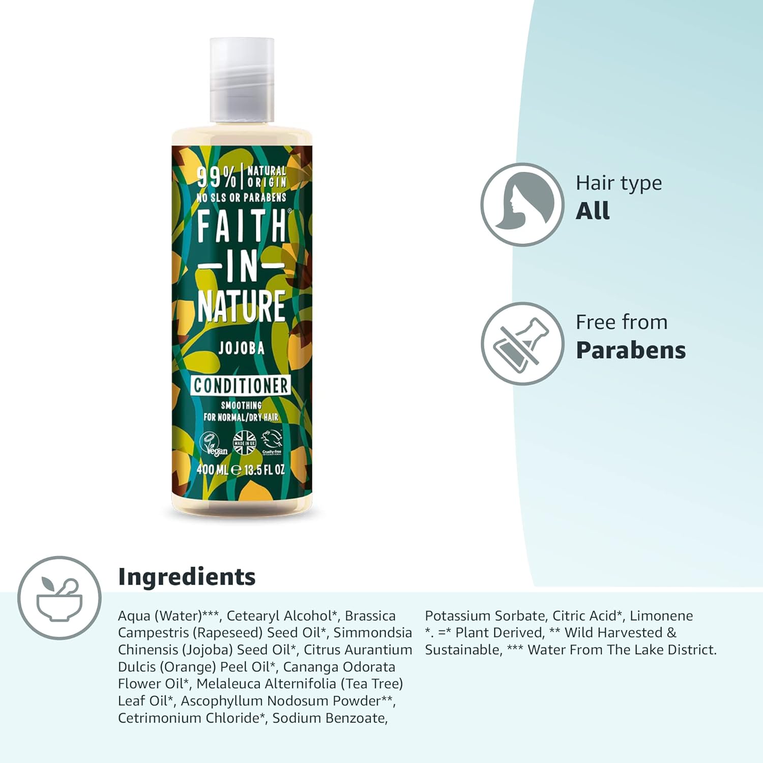 Faith In Nature Jojoba Conditioner - Smoothing Vegan Formula for Dry Hair (400 ml) 5