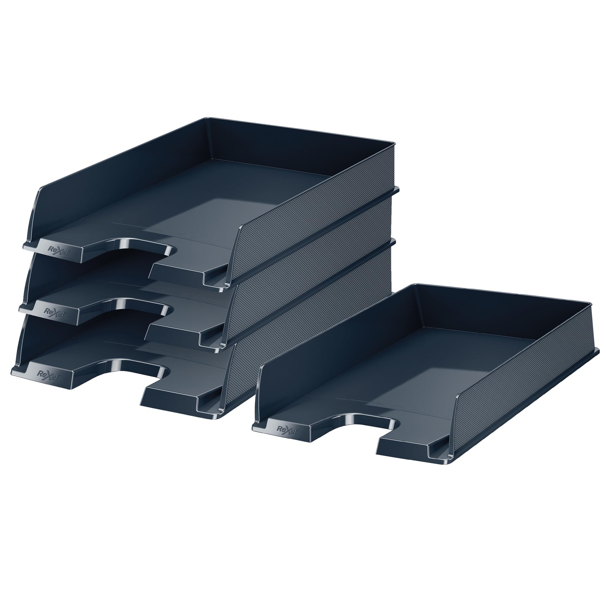 Rexel Choices A4 Letter Tray - Stackable Document Organiser, Black, 4 Pack