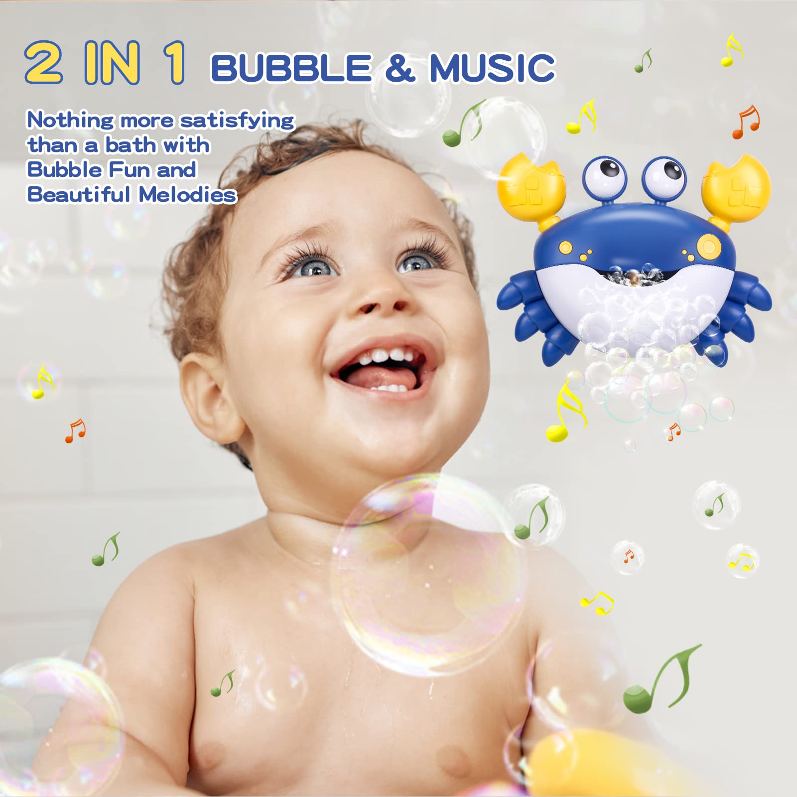 Jiosdo Crab Bath Bubble Maker - 2-in-1 Bubble & Music Toy for Toddlers 7