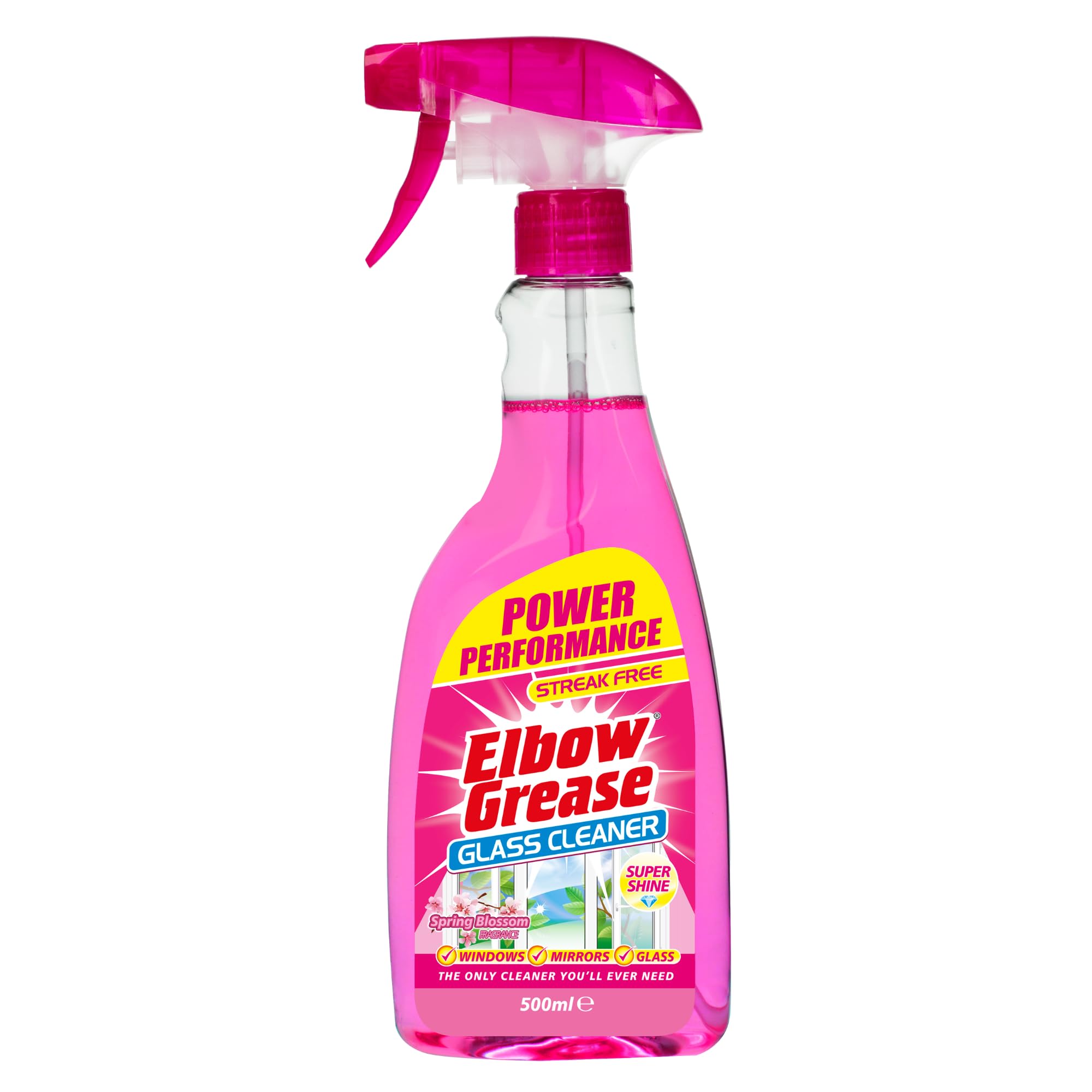 Elbow Grease Pink Glass Cleaner - 500ml Streak-Free Spray for Windows, Mirrors & Glass