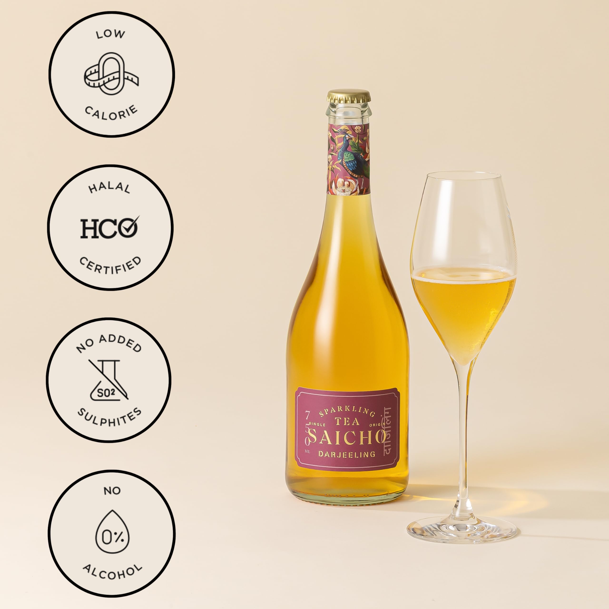 SAICHO Darjeeling Sparkling Tea - Non-Alcoholic Alternative | Low Calorie (22 Cal/Glass)