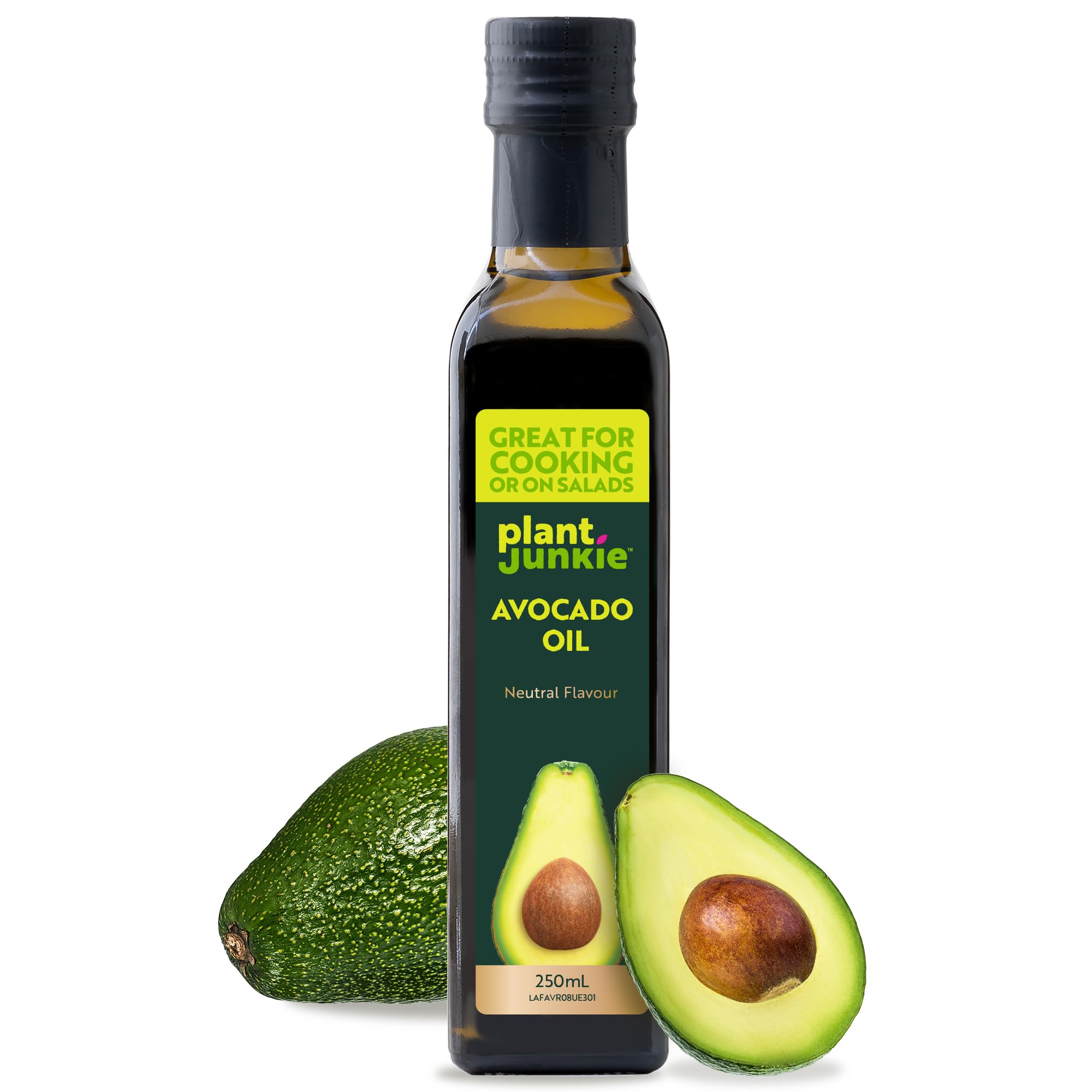 Plant Junkie Refined Avocado Oil - Neutral Flavor Cooking Oil for High-Heat Cooking, Baking & Dressings - 250ml Glass Bottle