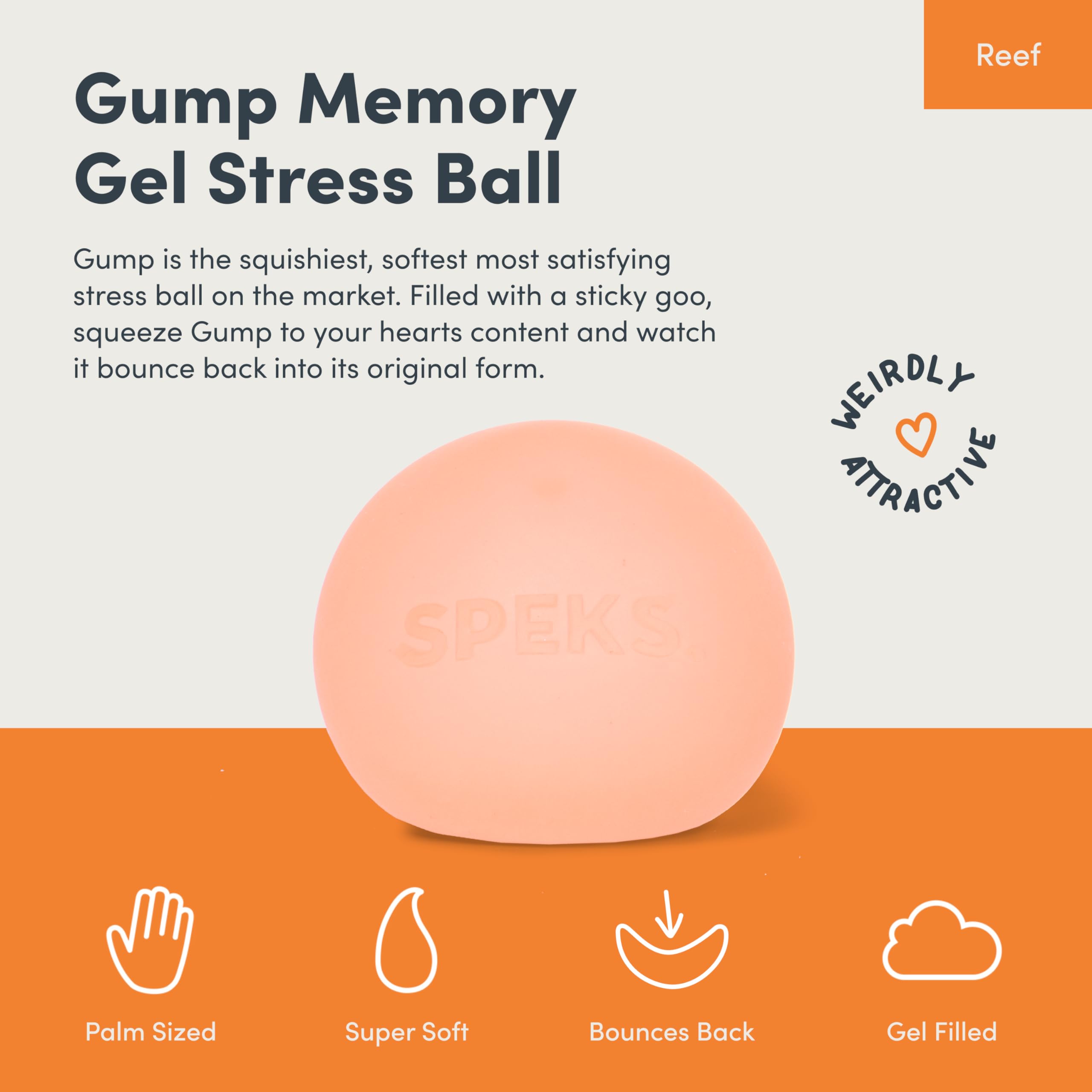 Speks Gump Stress Balls - Silky Soft Memory Gel Squishy Fidget Toy for Adults and Teens 14+ | Reef 6