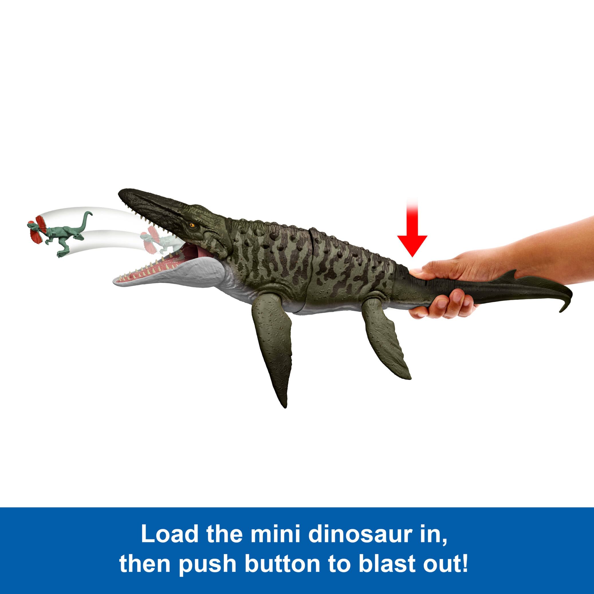 Mattel Jurassic World Rebirth Bite N Blast Mosasaurus Action Figure with Mini Dilophosaurus | 25.7-inch 4