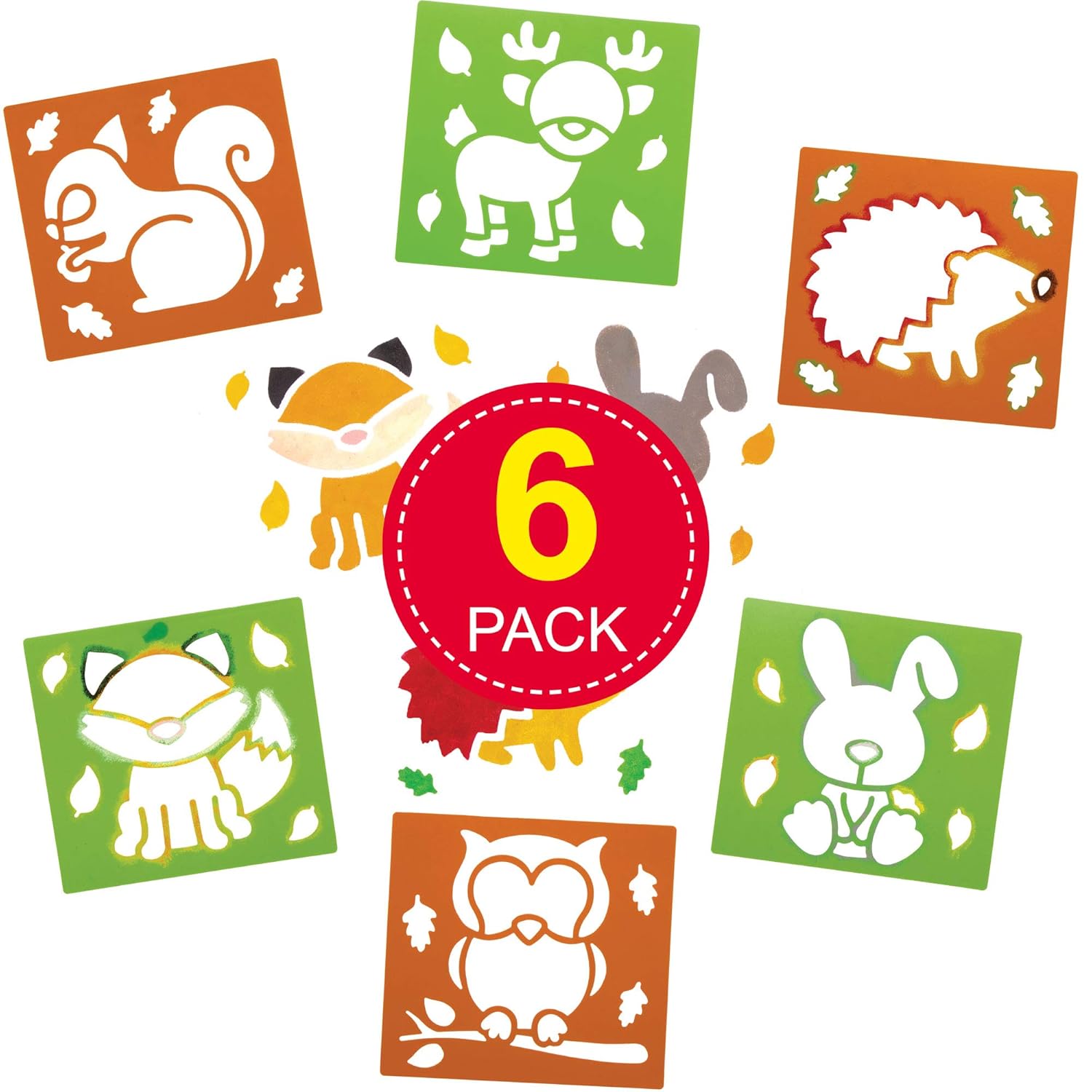 Baker Ross AW896 Woodland Animal Stencils - Arts and Crafts for Kids (Pack of 6), Brown & Green 5