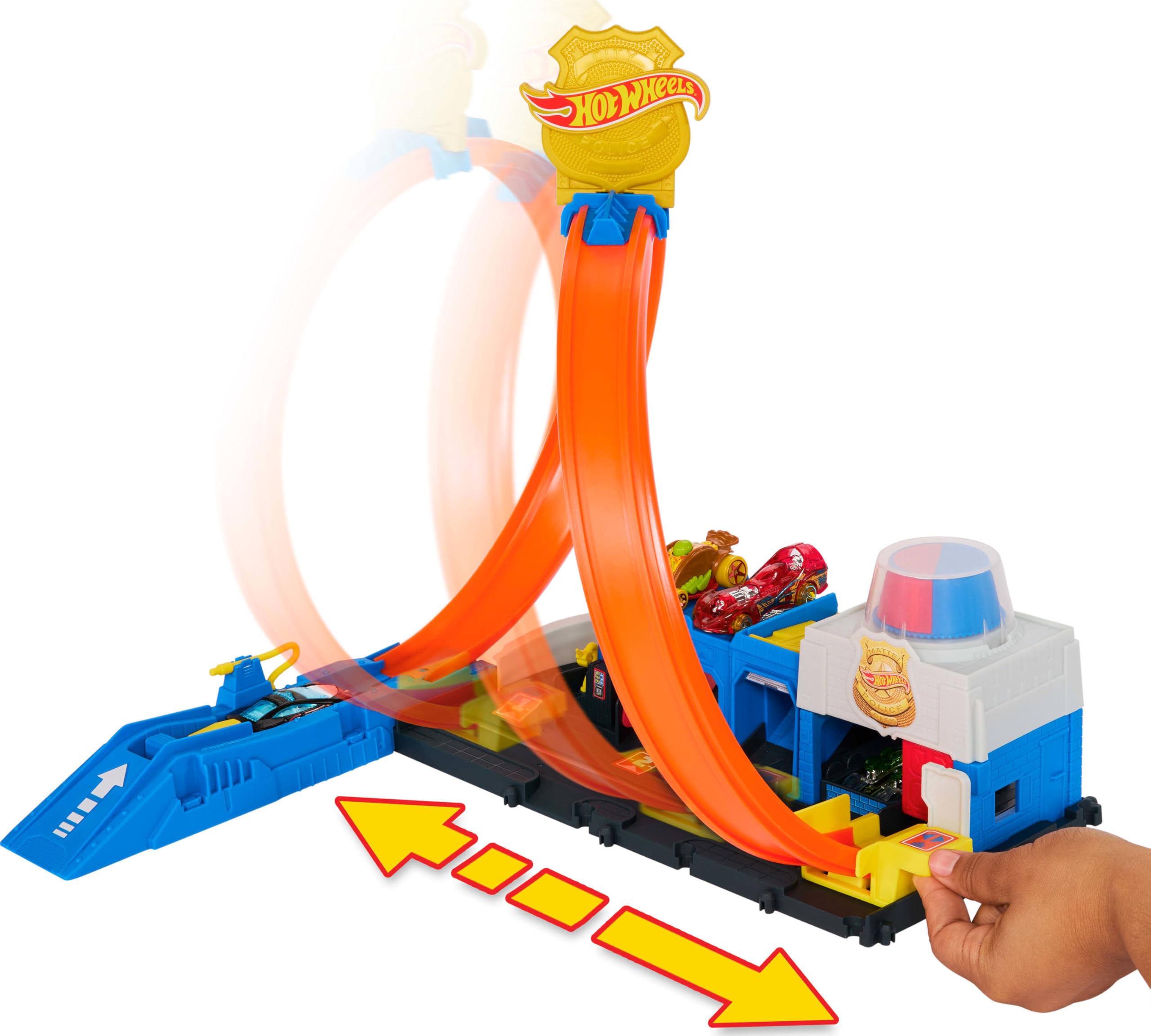 Hot Wheels Super Police Station Playset - 1:64 Scale Track Set with 4-Lane Stunt Racing for Kids 3