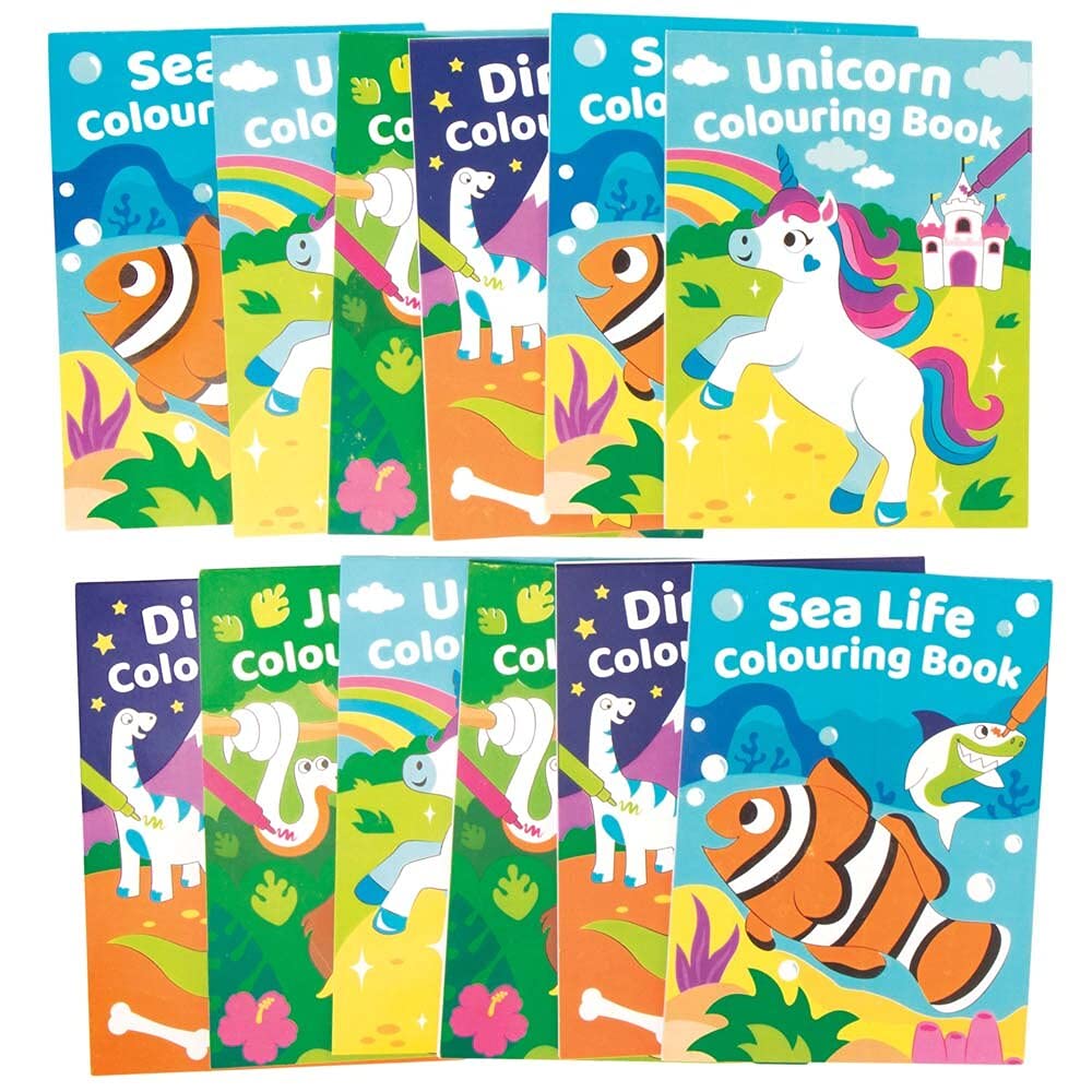 Baker Ross Mini Colouring Books - Pack of 12, 4 Themes for Kids Ages 3+ 5