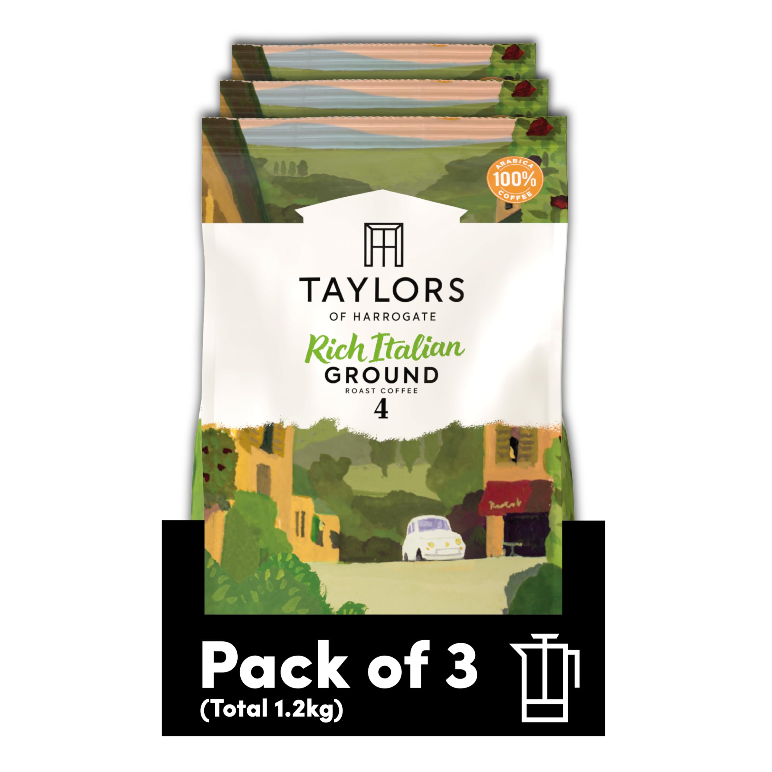 Taylors of Harrogate Rich Italian Medium Roast Ground Coffee, 400g (Pack of 3) - 1.2kg Total