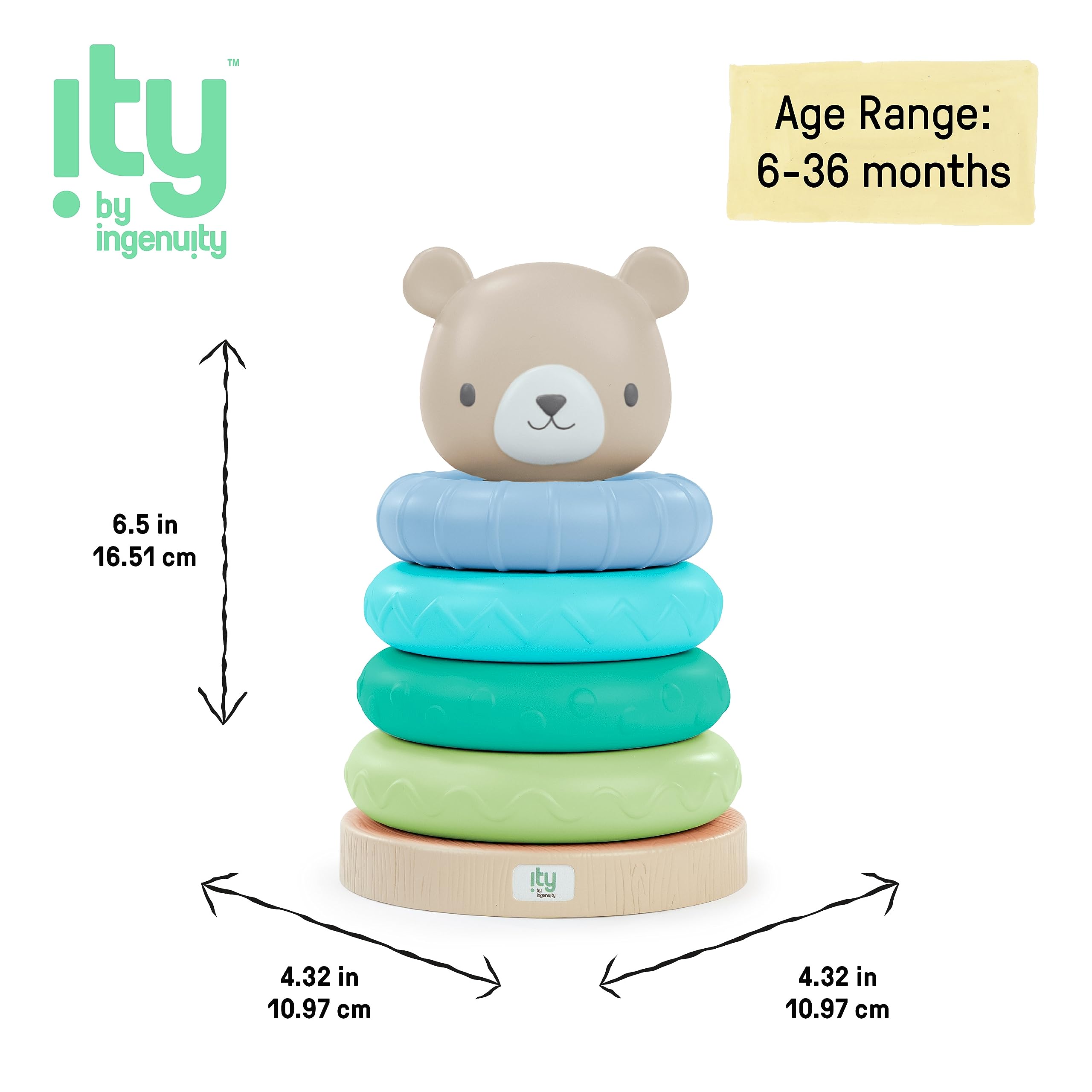 Ingenuity Cutie Stacks - Nate the Bear Stacking Toy for Ages 6 Months and Up 3