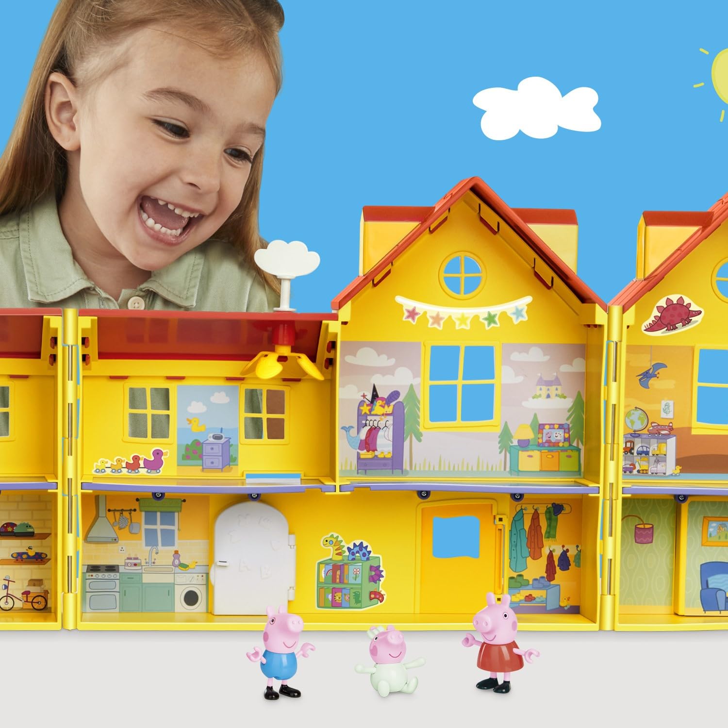 Peppa Pig Peppa's Big Family House Playset - 2-Floor 7-Room Doll House with 3 Figures & 16-Piece Set 11