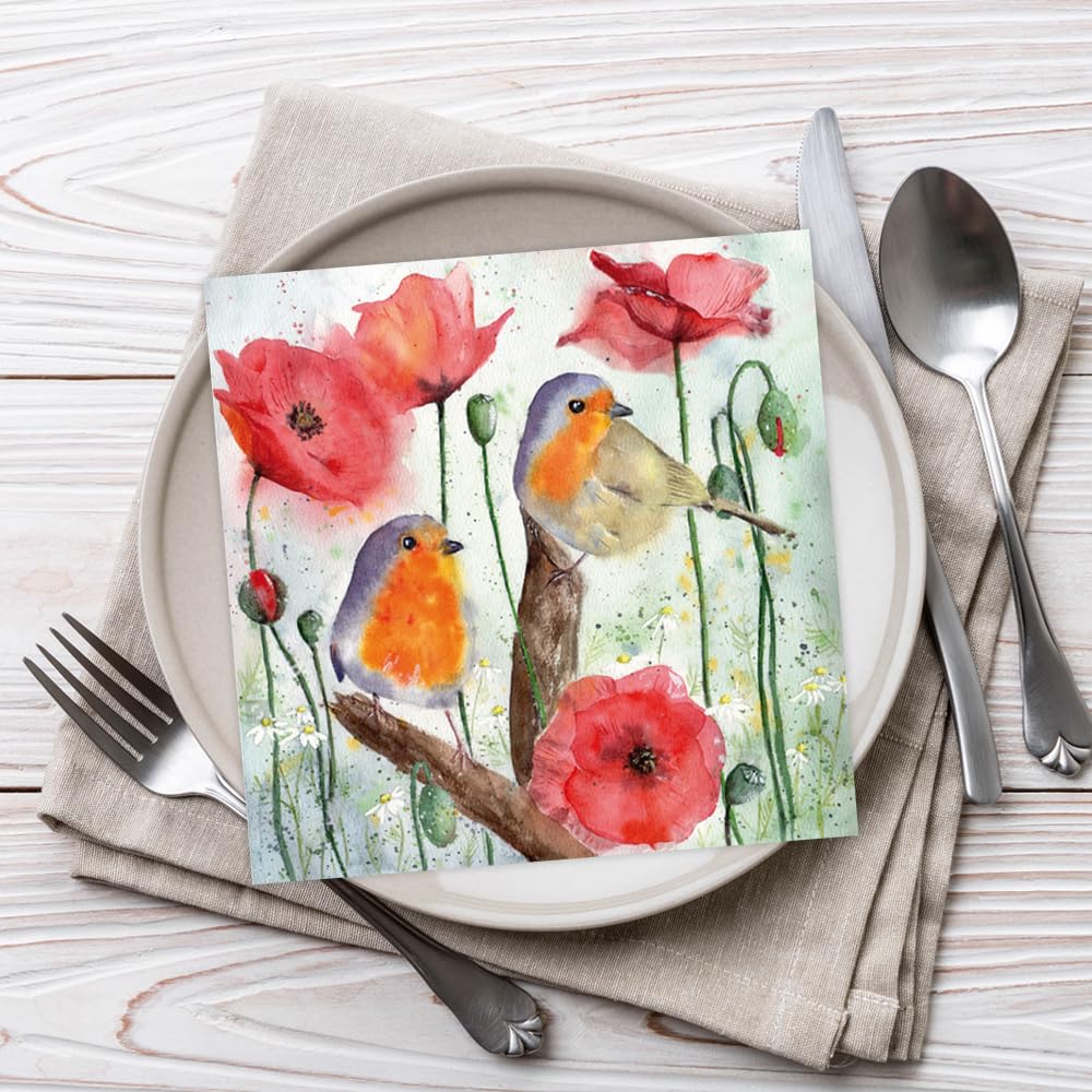 Jet Paper Robin Birds and Poppy Flowers 3-Ply Napkin 33 cm 5