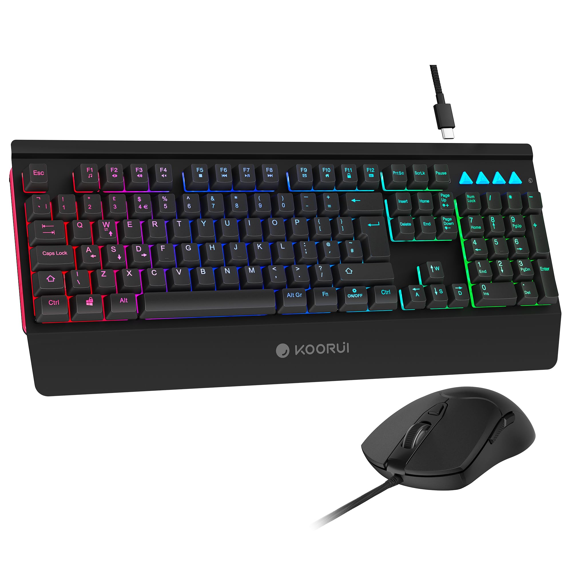 KOORUI Gaming Keyboard Mouse Set - 104-Key QWERTY Mechanical-Like Keyboard with Palm Rest & 6-Button Gaming Mouse, Black