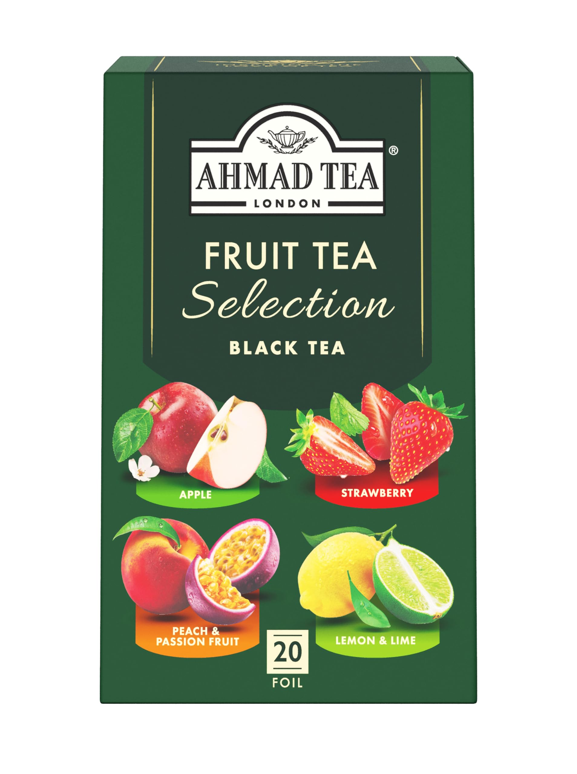 Ahmad Tea Fruit Black Tea Selection - 20 Teabags | Real Fruit Pieces | Hot or Iced