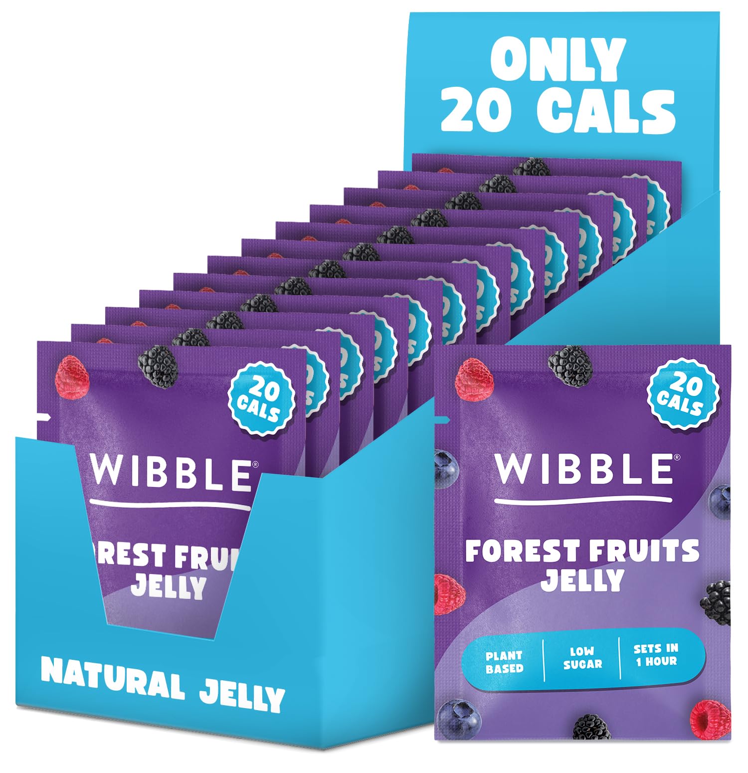 Wibble Forest Fruits Jelly Crystals - Plant-Based, Low Sugar, Quick-Set Vegan Jelly Powder (12 Pack)