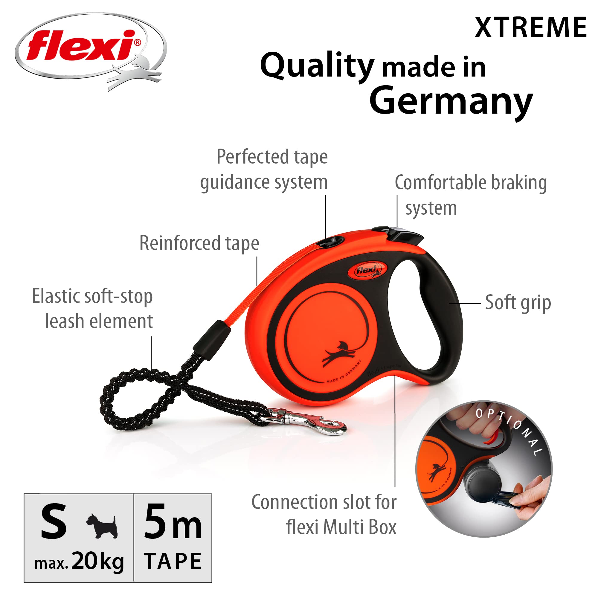 flexi Xtreme S Retractable Dog Lead - 5m Tape | Up to 20kg | Orange