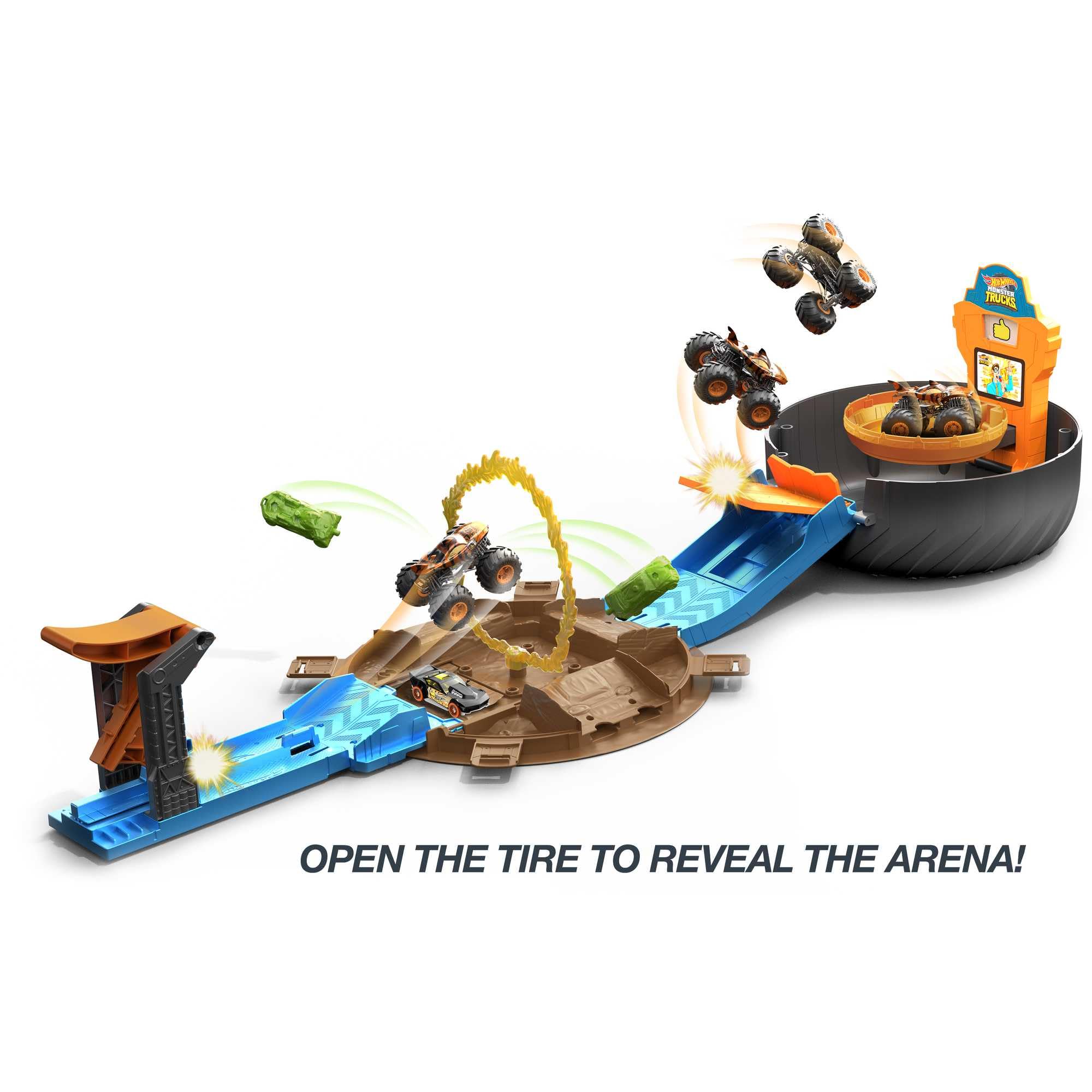 Hot Wheels Monster Trucks Stunt Tire Playset - Includes 3 Monster Trucks & 3 Scale Vehicles | 1:64 Scale 3