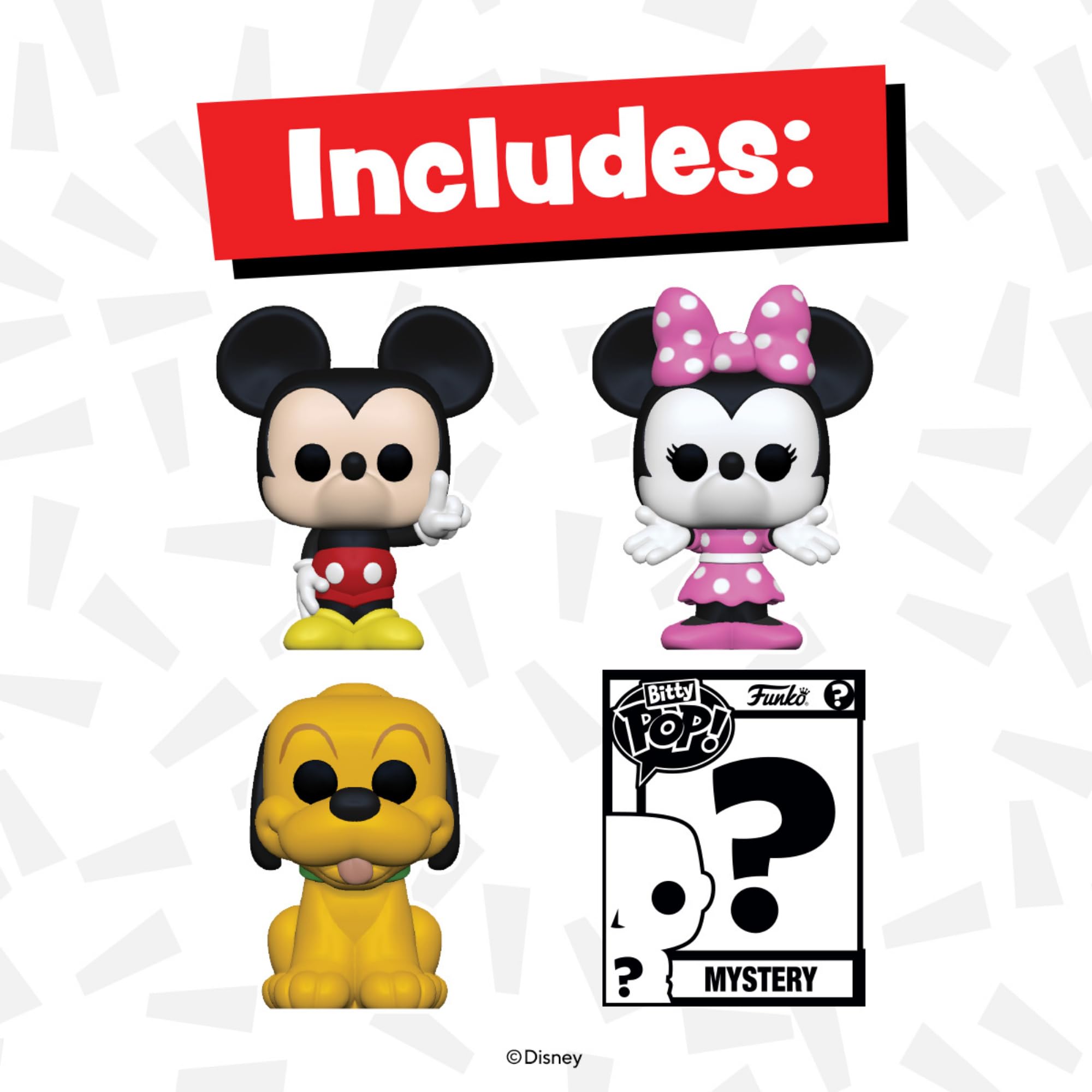 Funko Bitty POP! Disney - Mickey Mouse, Minnie Mouse (Pink Dress), Pluto & Mystery Figure Vinyl Set 32
