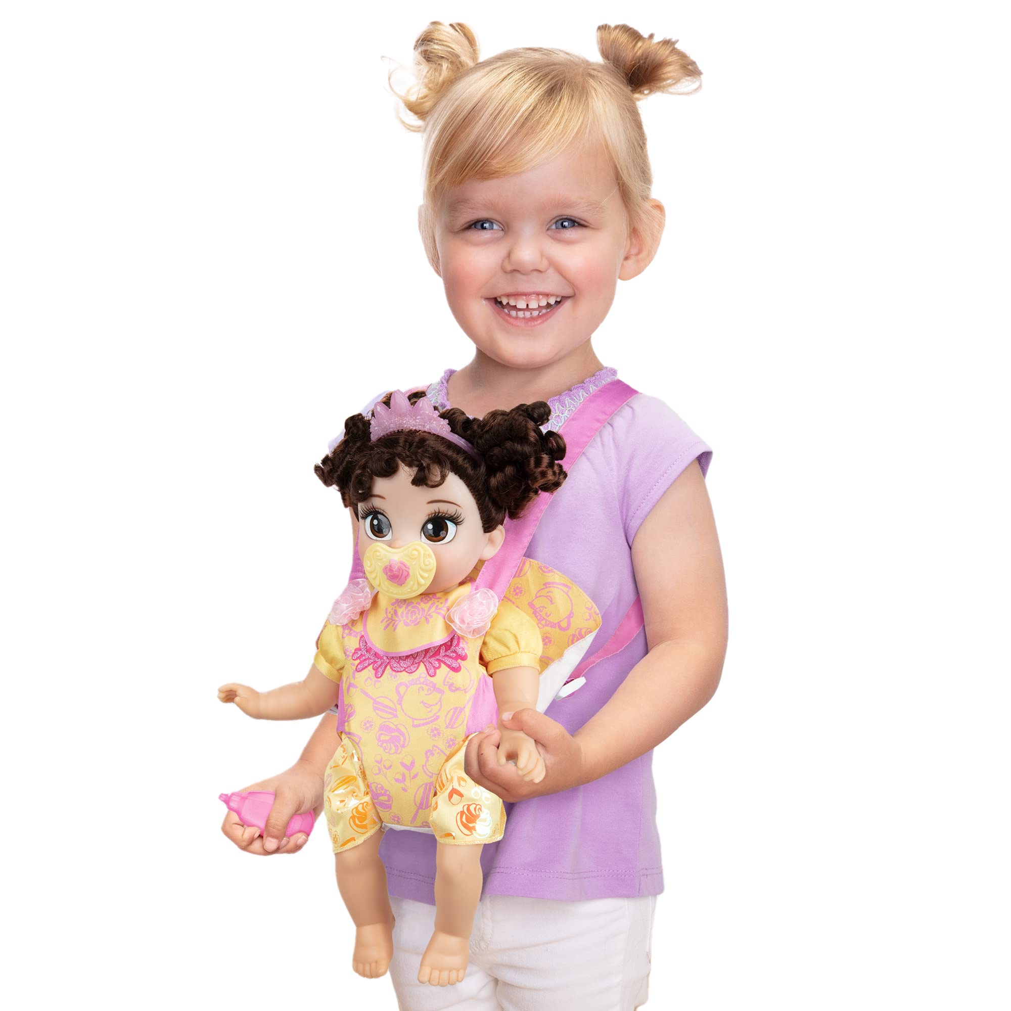 Disney Princess Baby Belle Doll with Carrier Set by Jakks Pacific | Includes Chip Plush Friend | Ages 2+