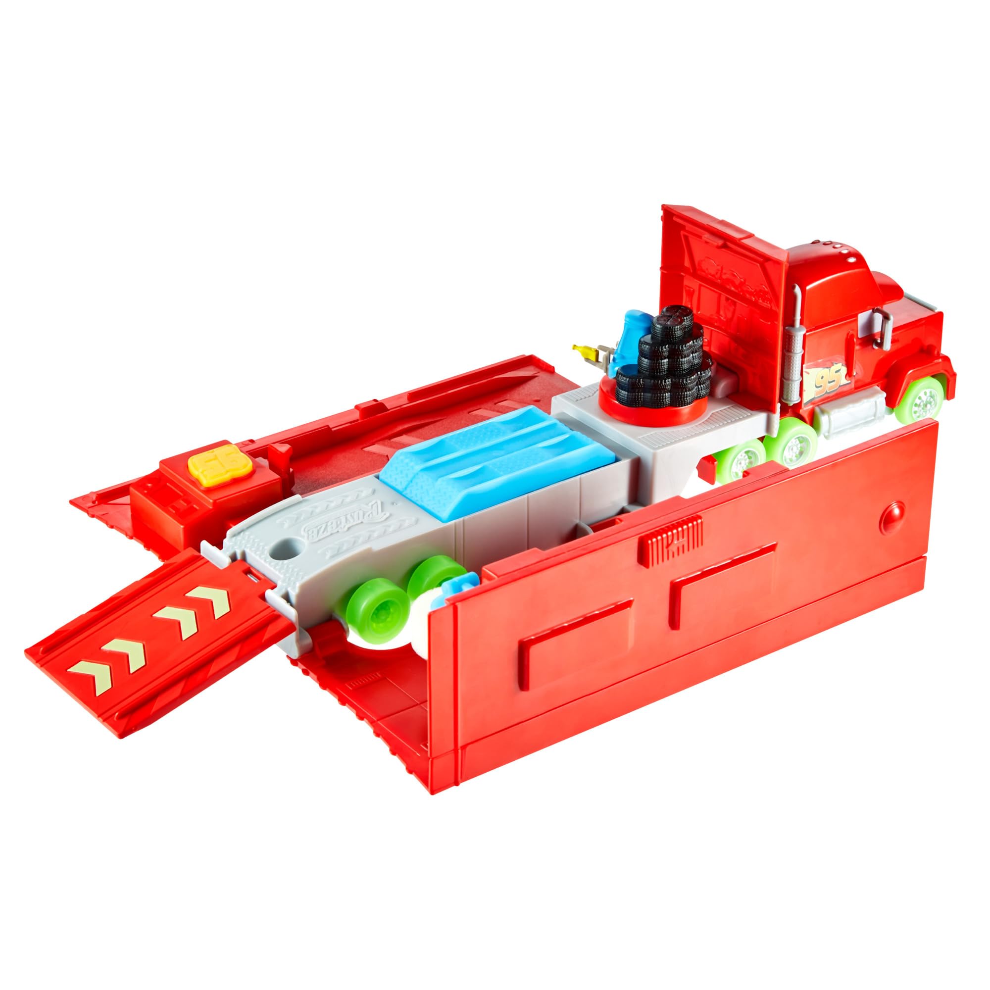 Mattel Disney and Pixar Cars Glow Racers Transforming Mack Playset | Glow-in-the-Dark Tune-Up Station | HPX76