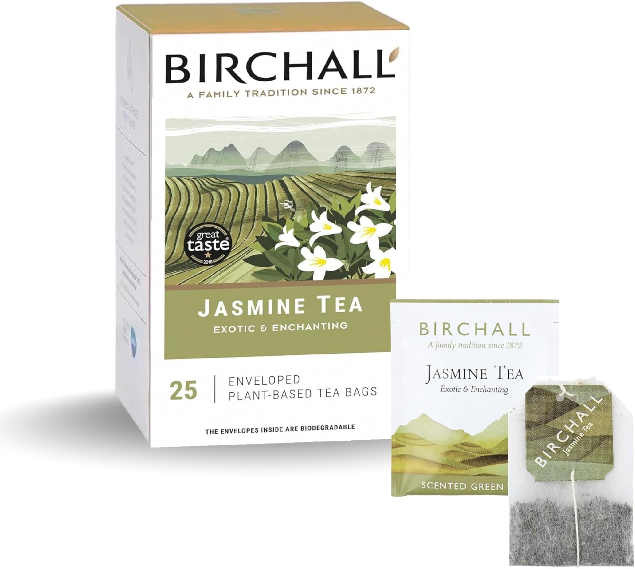 Birchall Jasmine Green Tea Bags - Antioxidant Rich, Stress Relief, Immune Support | 25 Count