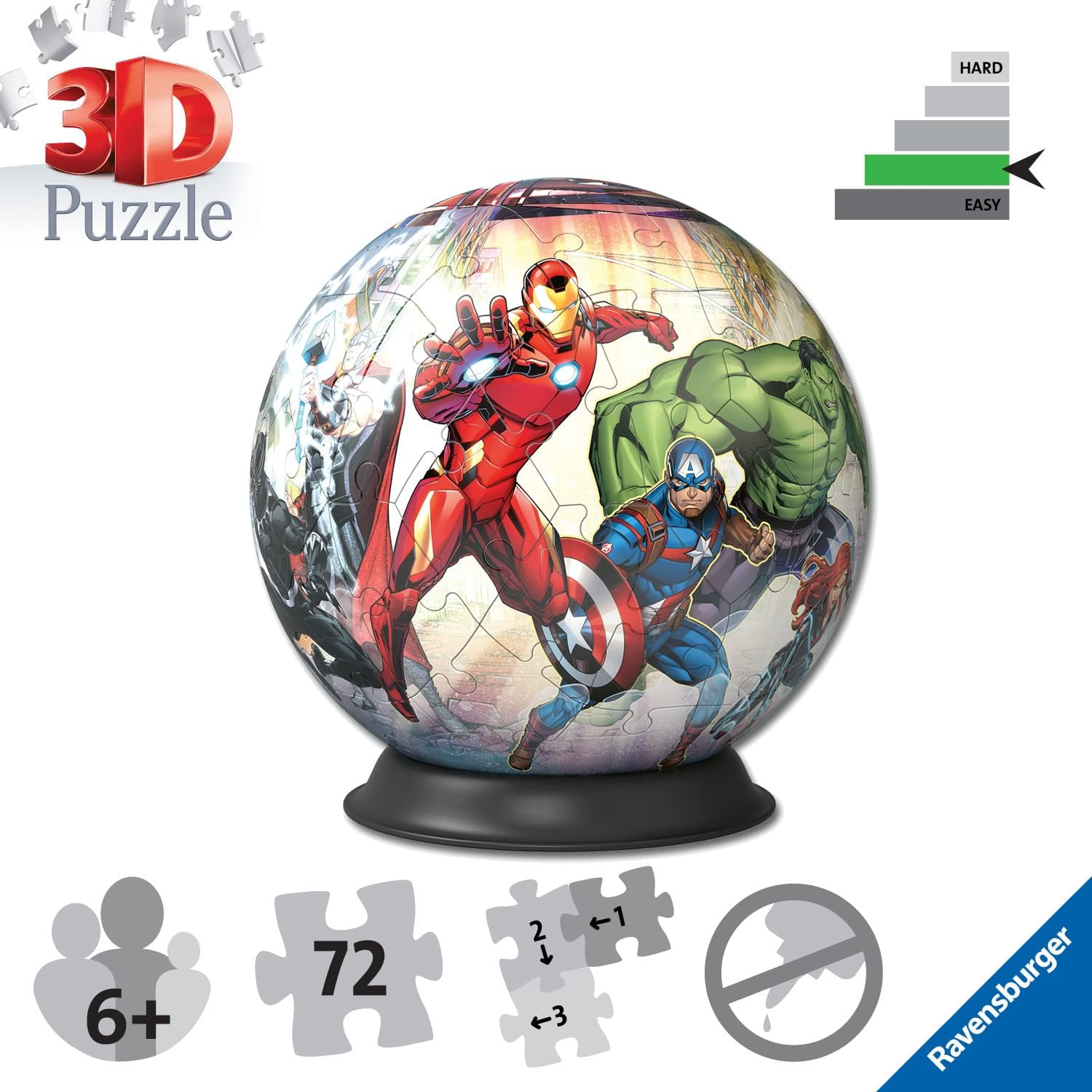 Ravensburger Marvel Avengers 3D Jigsaw Puzzle Ball - 72 Pieces for Kids 6 Years and Up 5