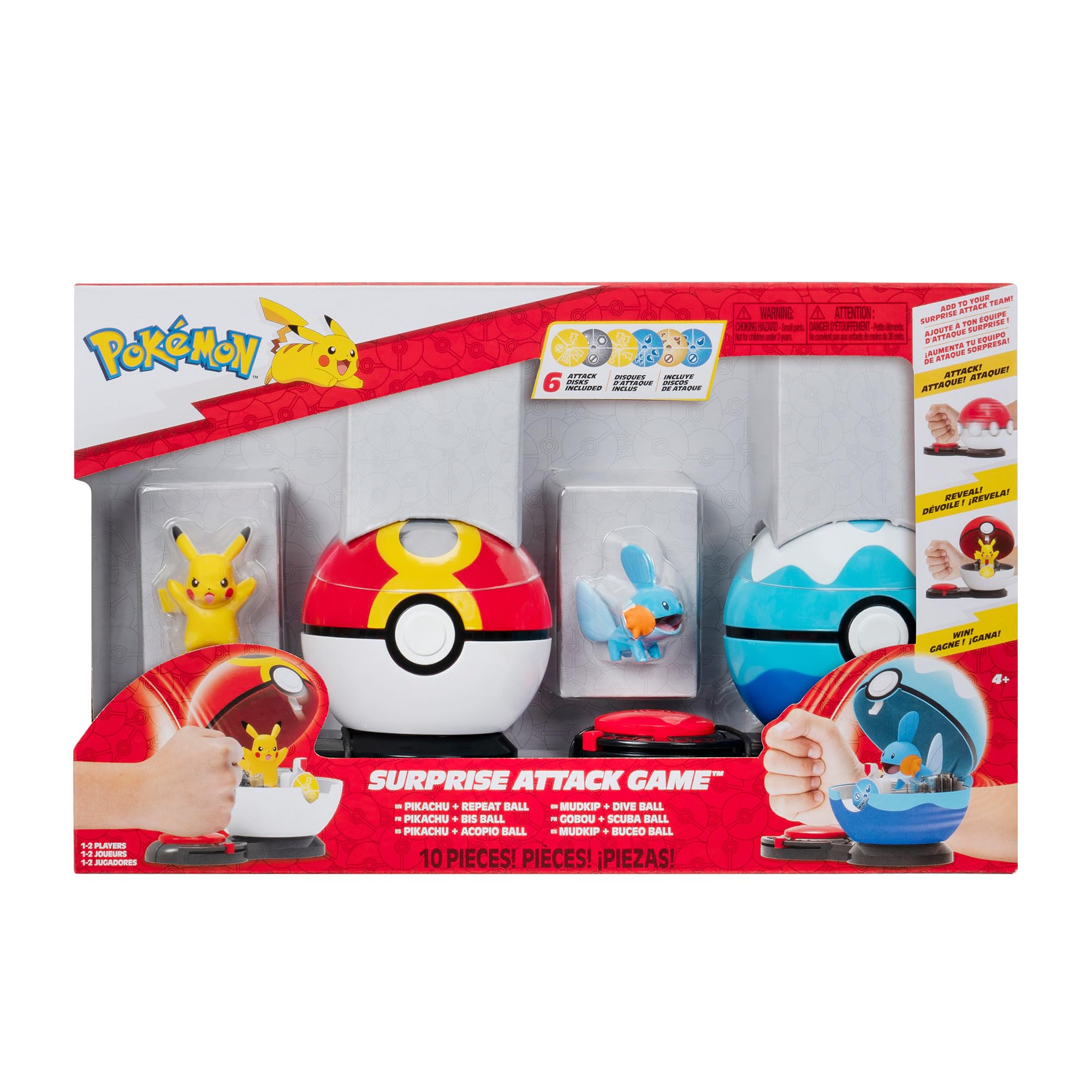 Pokémon Surprise Attack Game - 2-Inch Pikachu and Mudkip with Attack Discs and Poké Balls 6