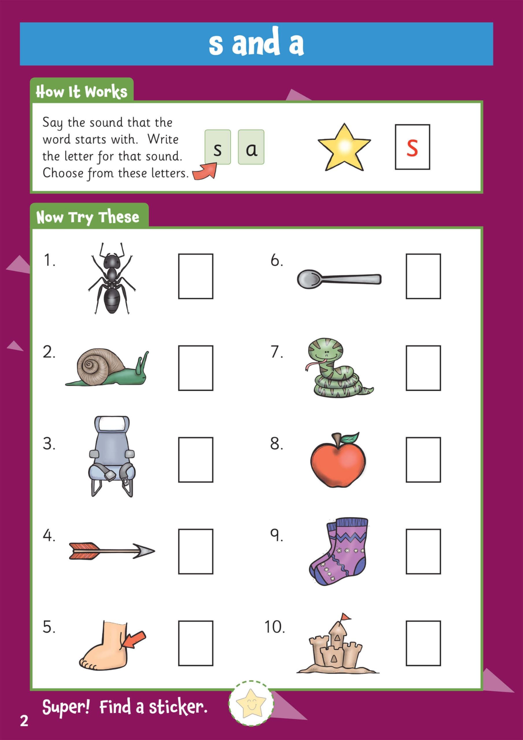 CGP 10 Minutes a Day Phonics for Ages 3-5 Activity Book with Reward Stickers 3
