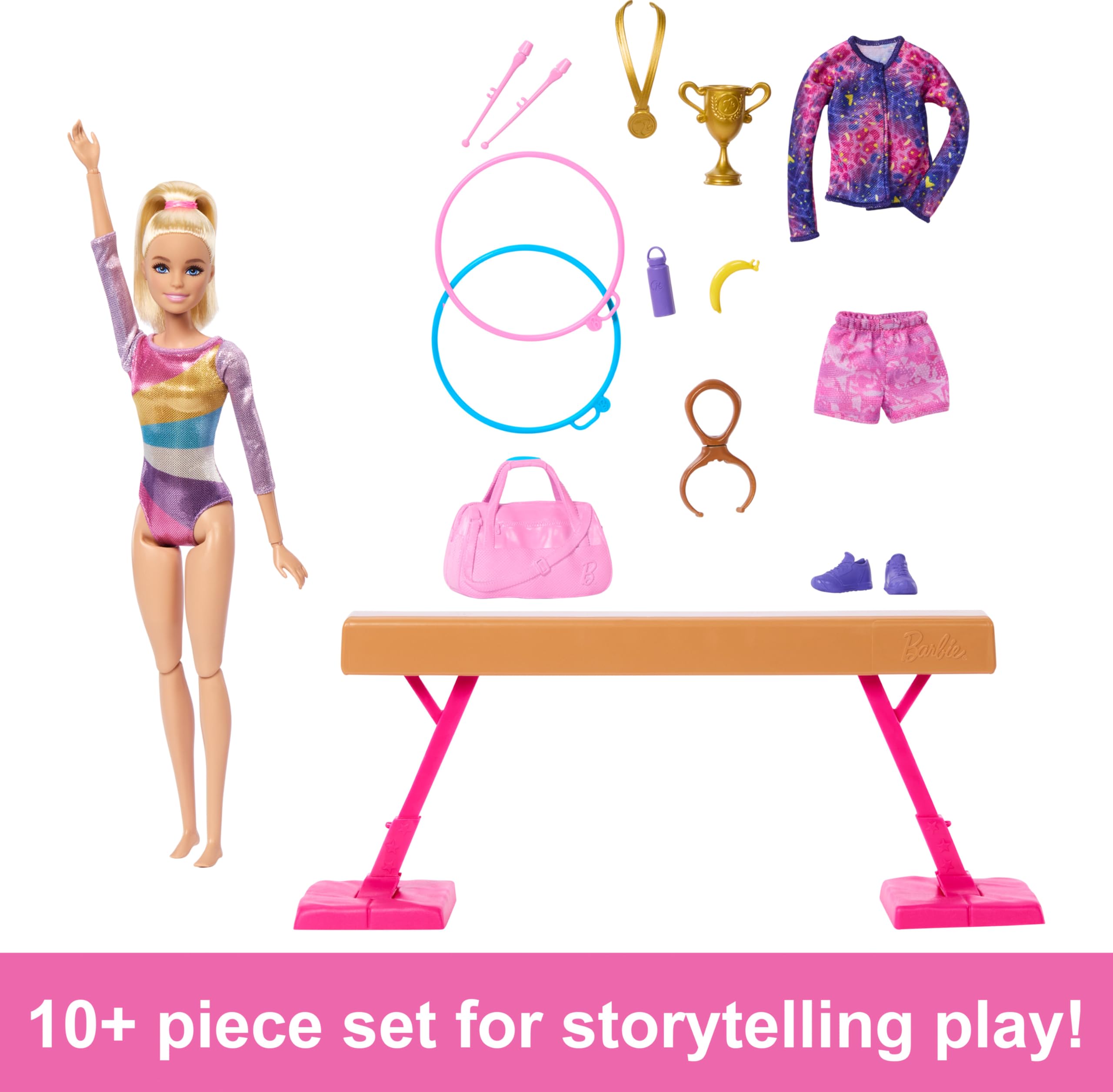 Barbie Gymnastics Doll Playset - Flipping Feature & 19-Piece Accessories for Kids 3+