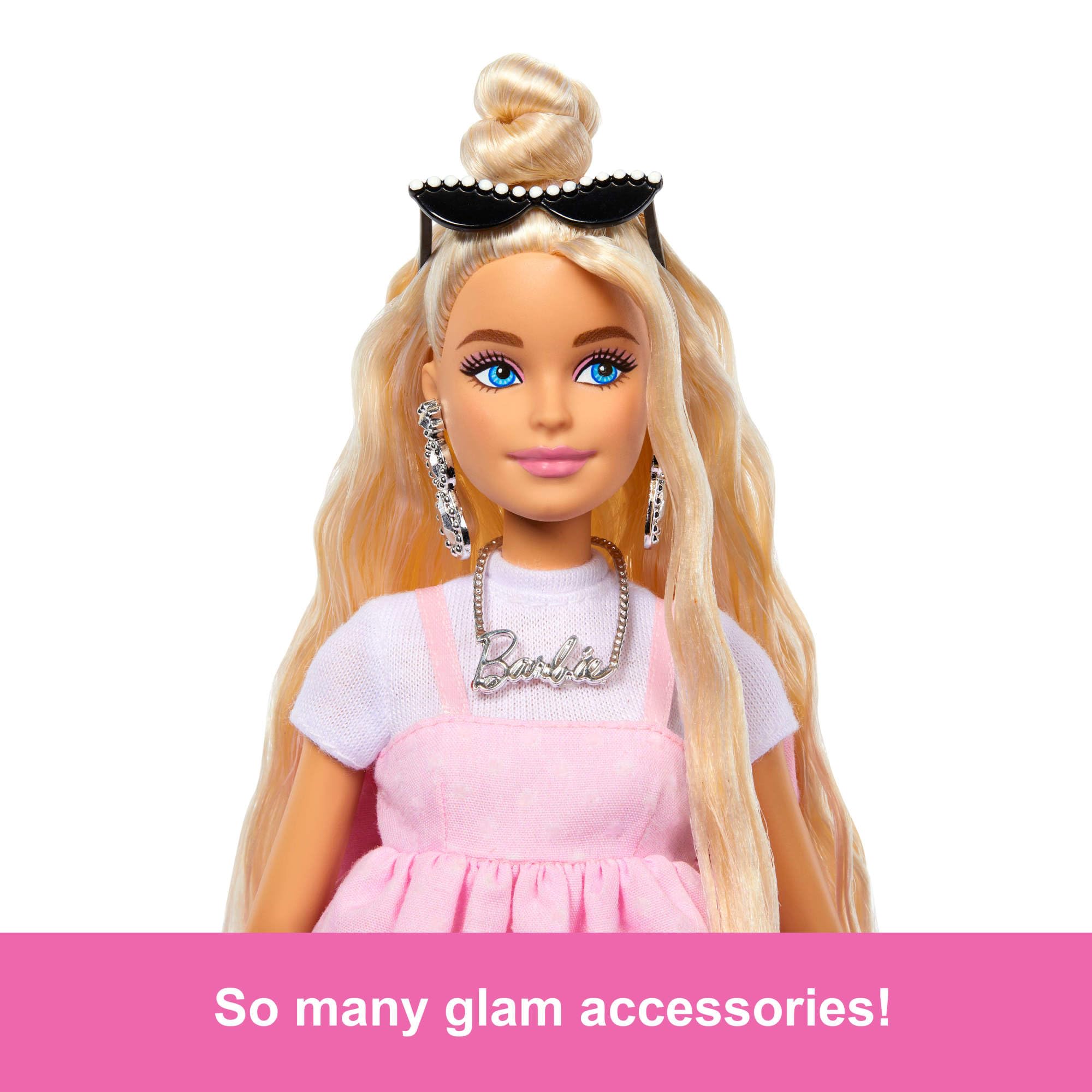 Barbie Deluxe Style Doll #3 in Barbiecore Outfit with Blond Top Knot Hair 5