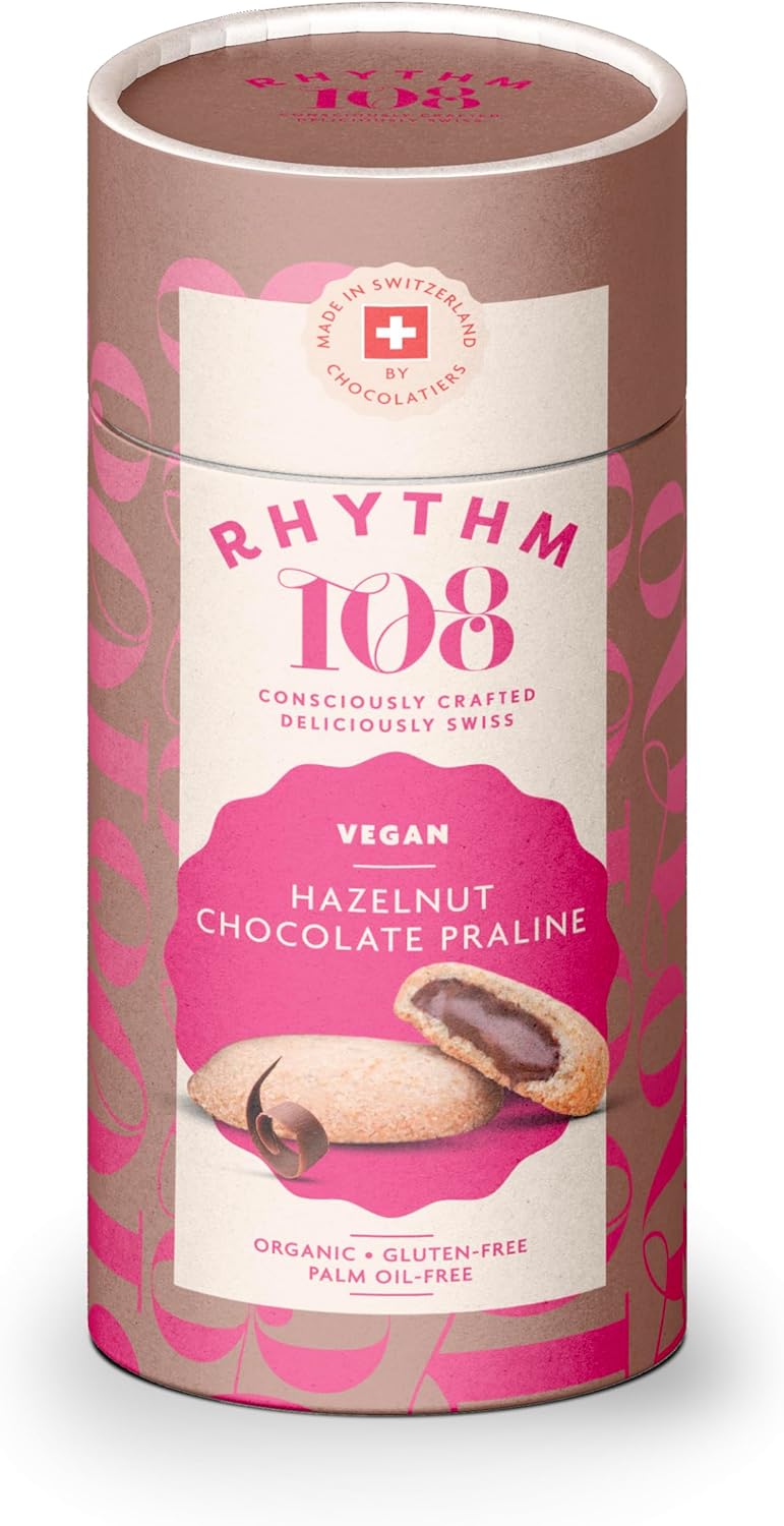 Rhythm 108 Swiss Vegan Hazelnut Chocolate Praline Biscuit Gift Tube 195g