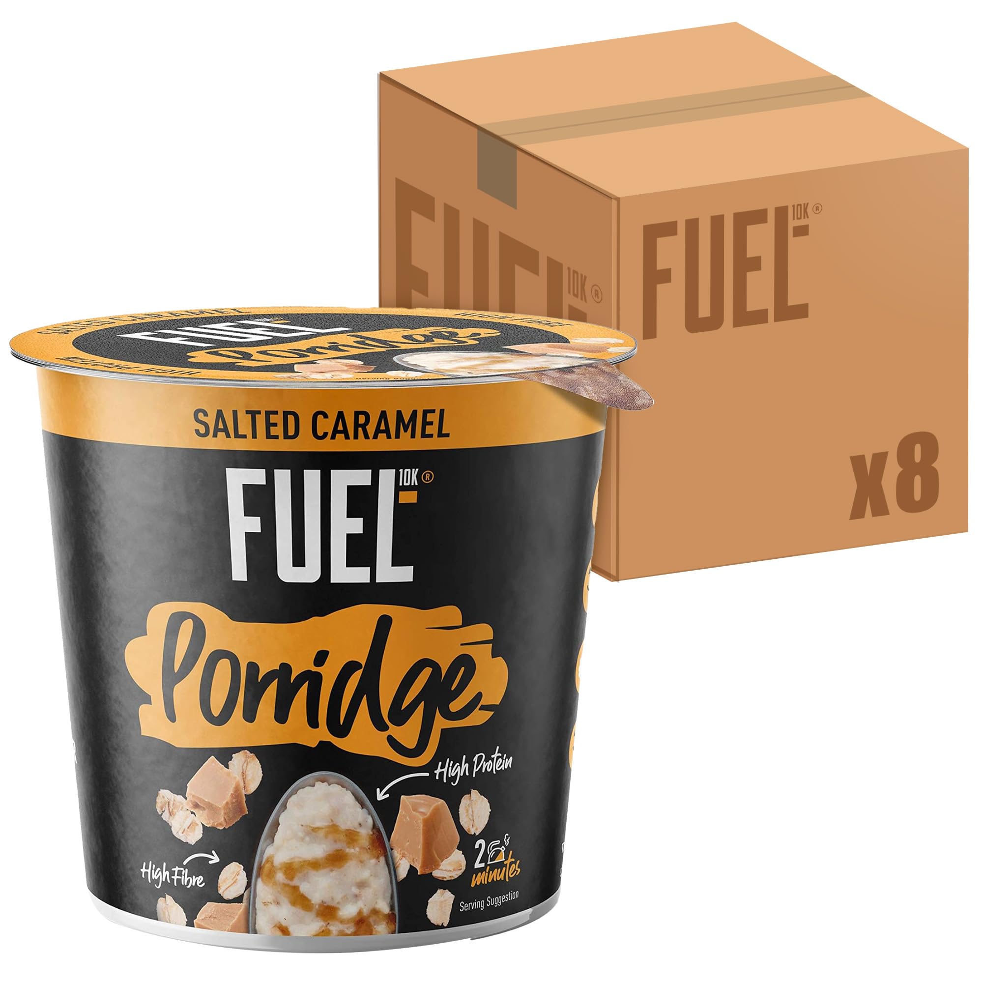 FUEL10K High Protein Salted Caramel Porridge Oat Cereal Pot, 70g (Pack of 8)