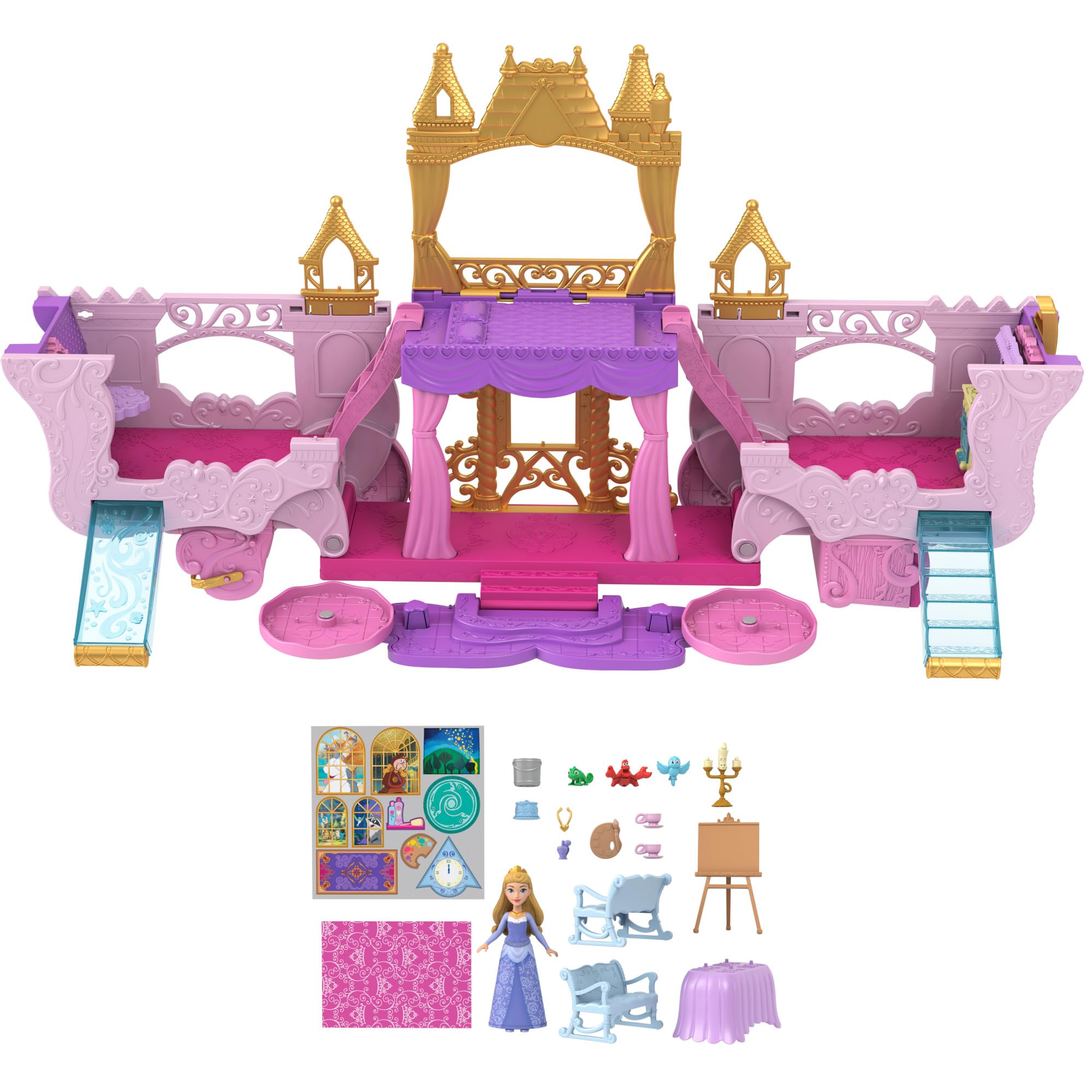 Disney Princess Carriage to Castle Transforming Playset with Aurora Doll - 3 Levels, 6 Play Areas, 18-Piece Set 5
