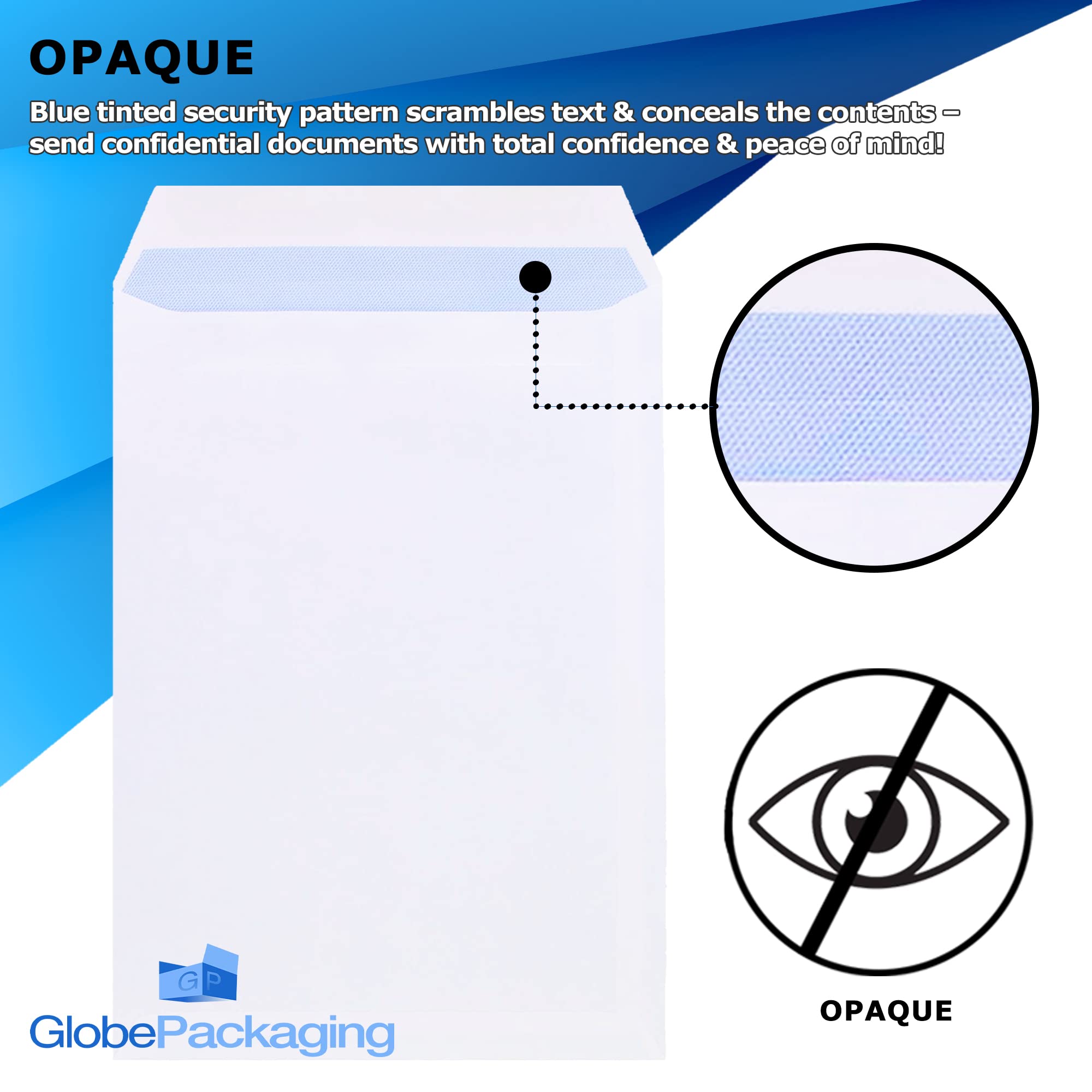 Globe Packaging C4/A4 Plain White Self Seal Envelopes 90gsm, Pack of 50 | Blue Security Tint | Made in the UK 3