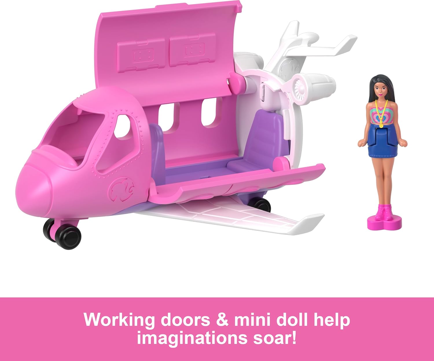 Mini BarbieLand Dreamplane Playset - 1.5-inch Color-Change Doll & Vehicle for Ages 4+ 5