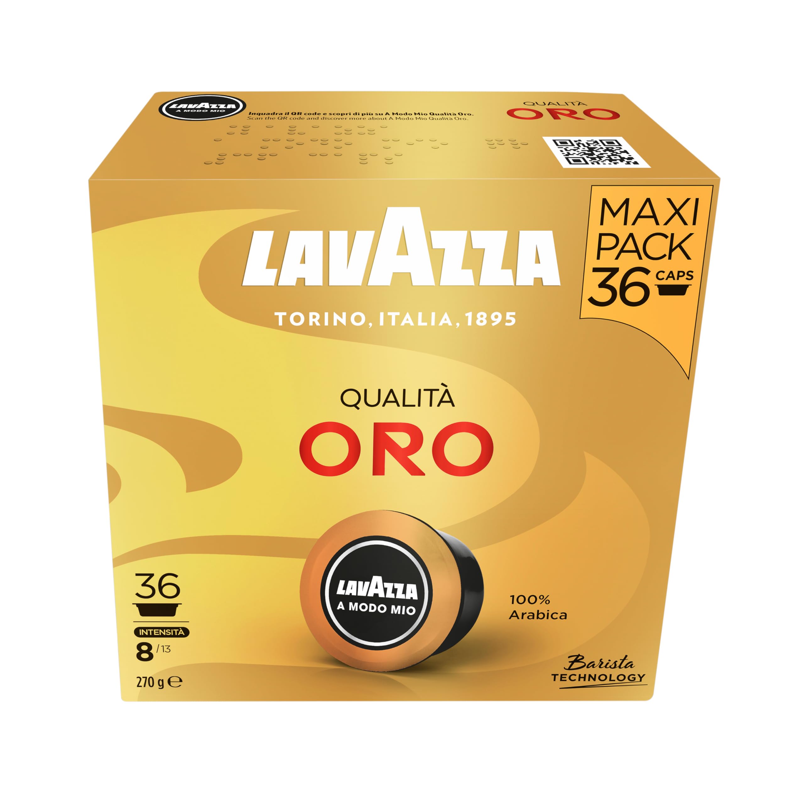 Lavazza A Modo Mio Qualità Oro Coffee Capsules - 36 Count | Medium Roast Intensity 8/13 | 100% Arabica