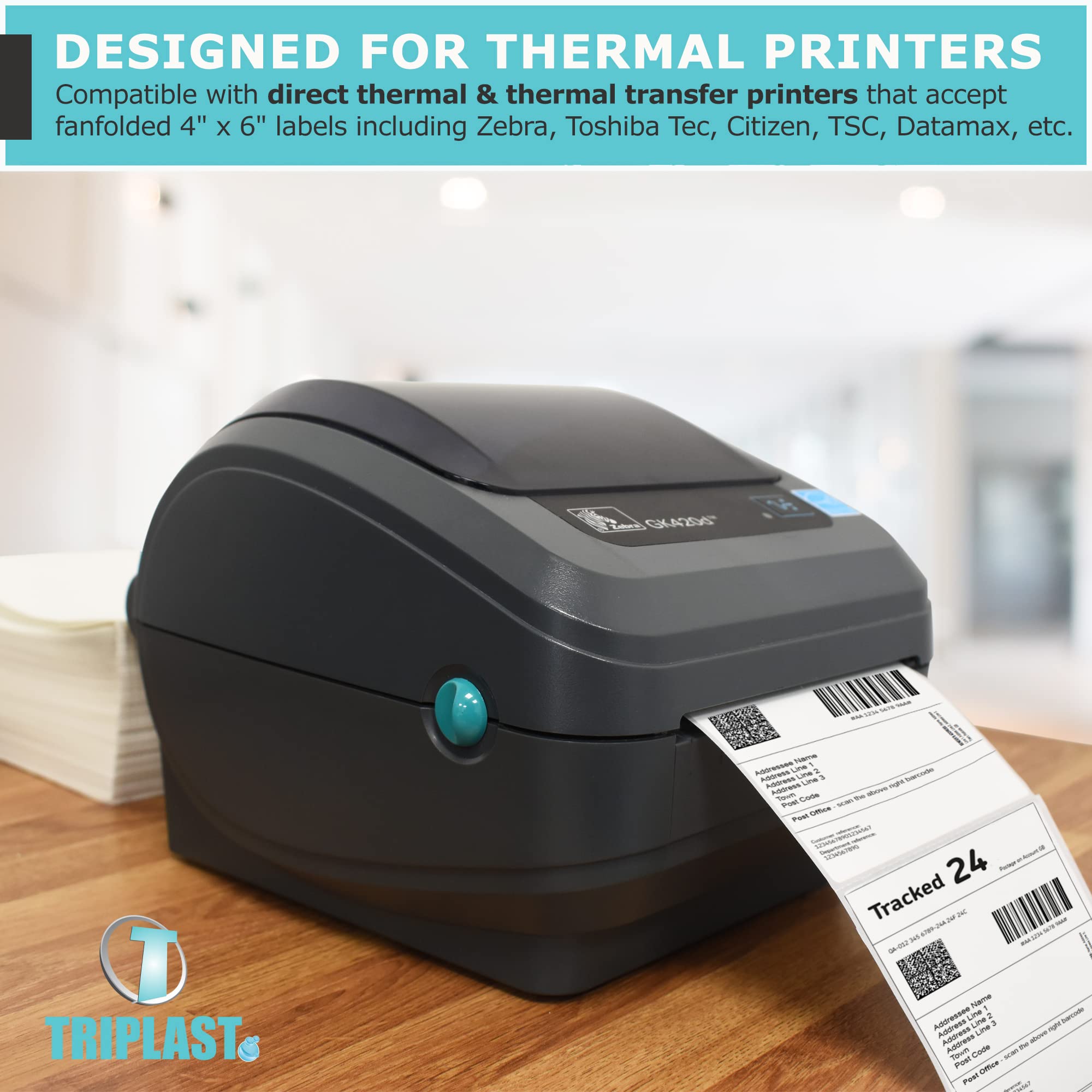 Triplast 250-Pack 4x6 Inch Fanfold Thermal Printer Labels | Smudge Resistant | Recyclable 2